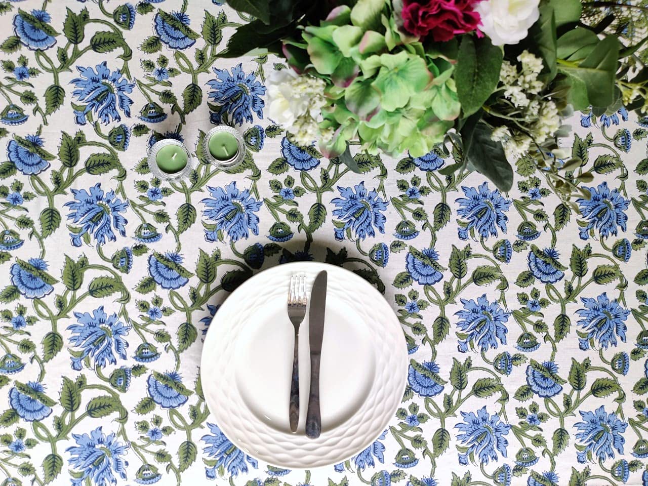 Atosii Taj 100% Cotton Fall Autumn Tablecloth, Hand Block Print Floral Rectangle Table Cloth Linen For Dining Buffet Parties Wed