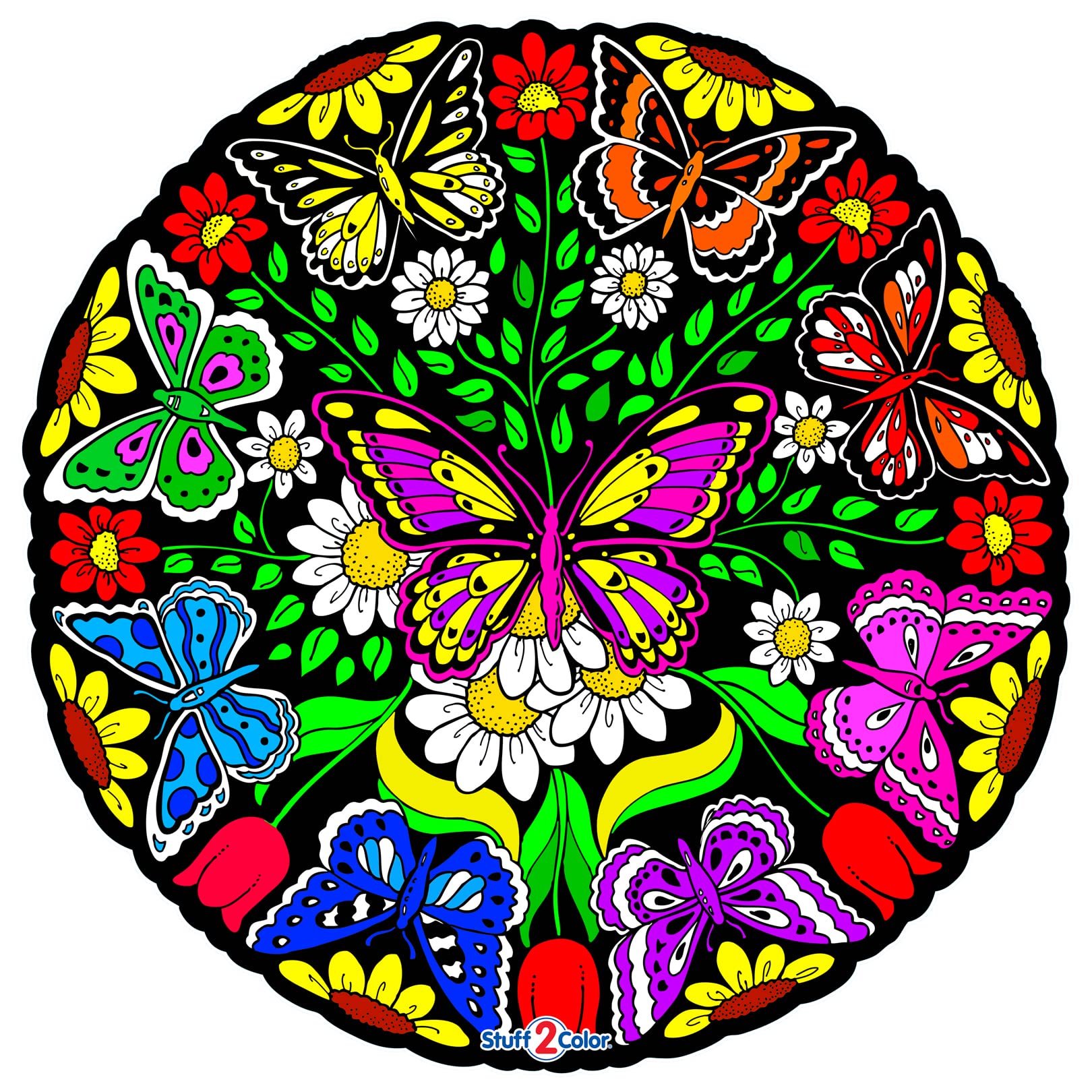 Stuff2Color Butterfly Fuzzy Velvet Mandala - 20X20 Inches - Coloring Poster