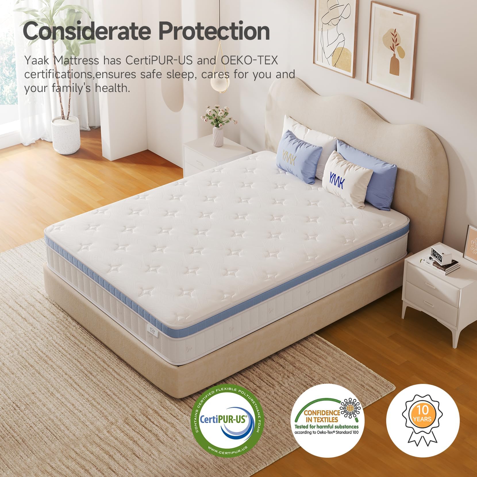 Yaak Queen Mattress 12 Inch, Hybrid Mattress In A Box Queen Size, Individual Pocket Spring Queen Bed Mattress With Breathable Me