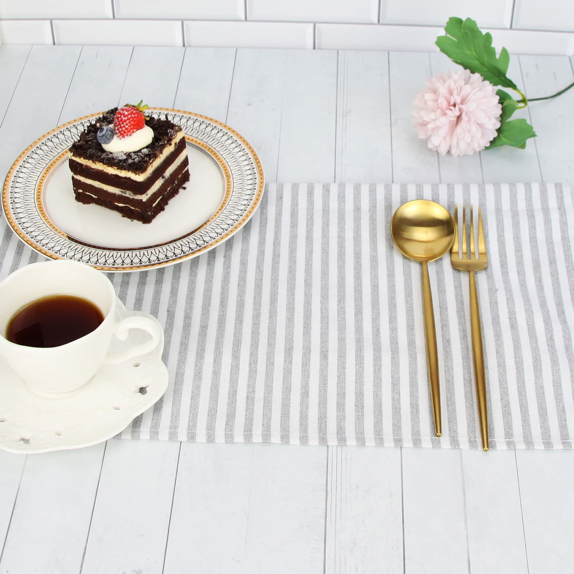 Infei Plain Striped Cotton Linen Blended Dinner Cloth Napkins - Set Of 12 (17 X 17 Inches) - For Events & Home Use (Grey)