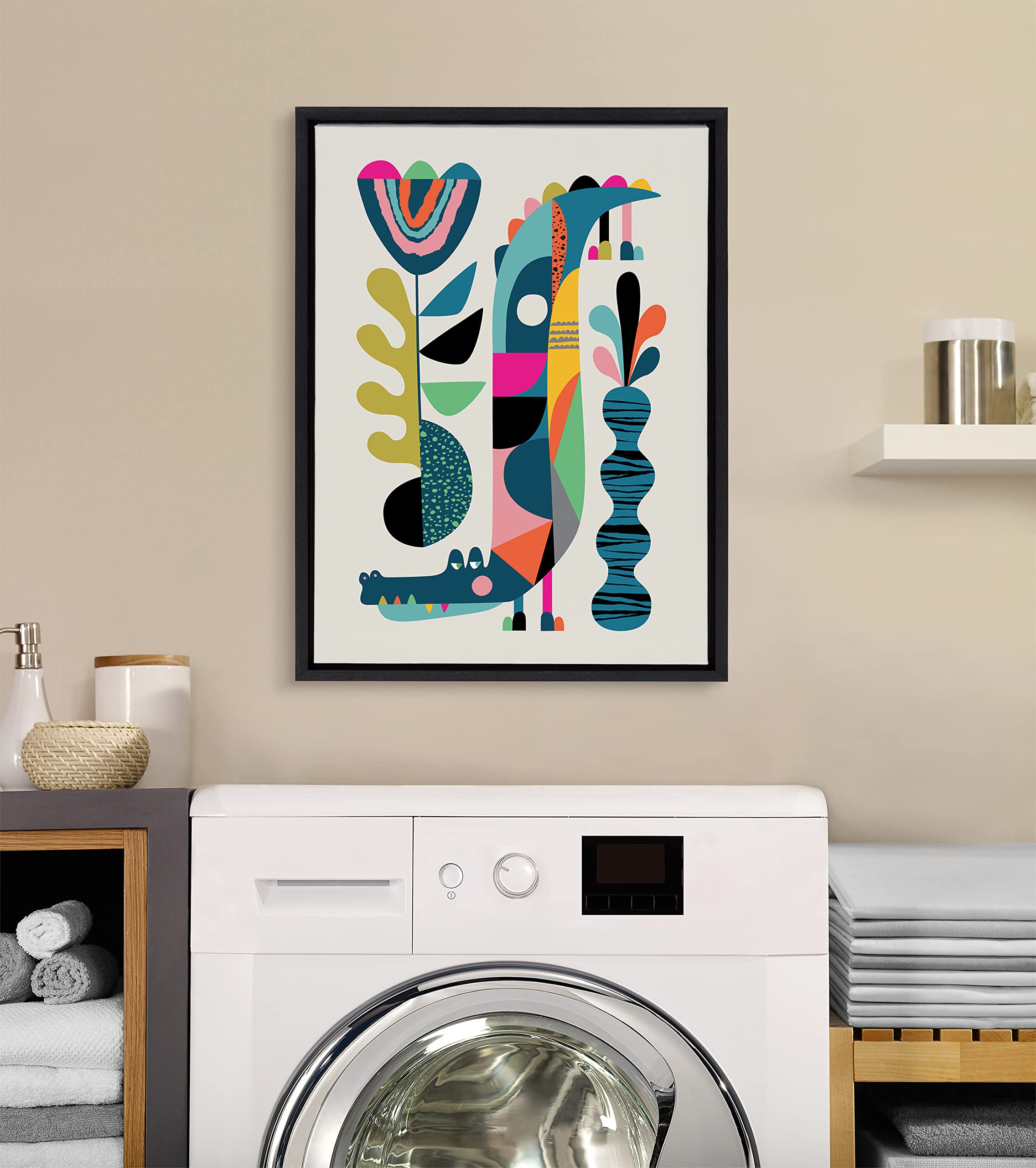 Kate And Laurel Sylvie Crocodile Framed Canvas Wall Art By Rachel Lee Of My Dream Wall, 18X24 Black, Chic Mid-Century Animal Art