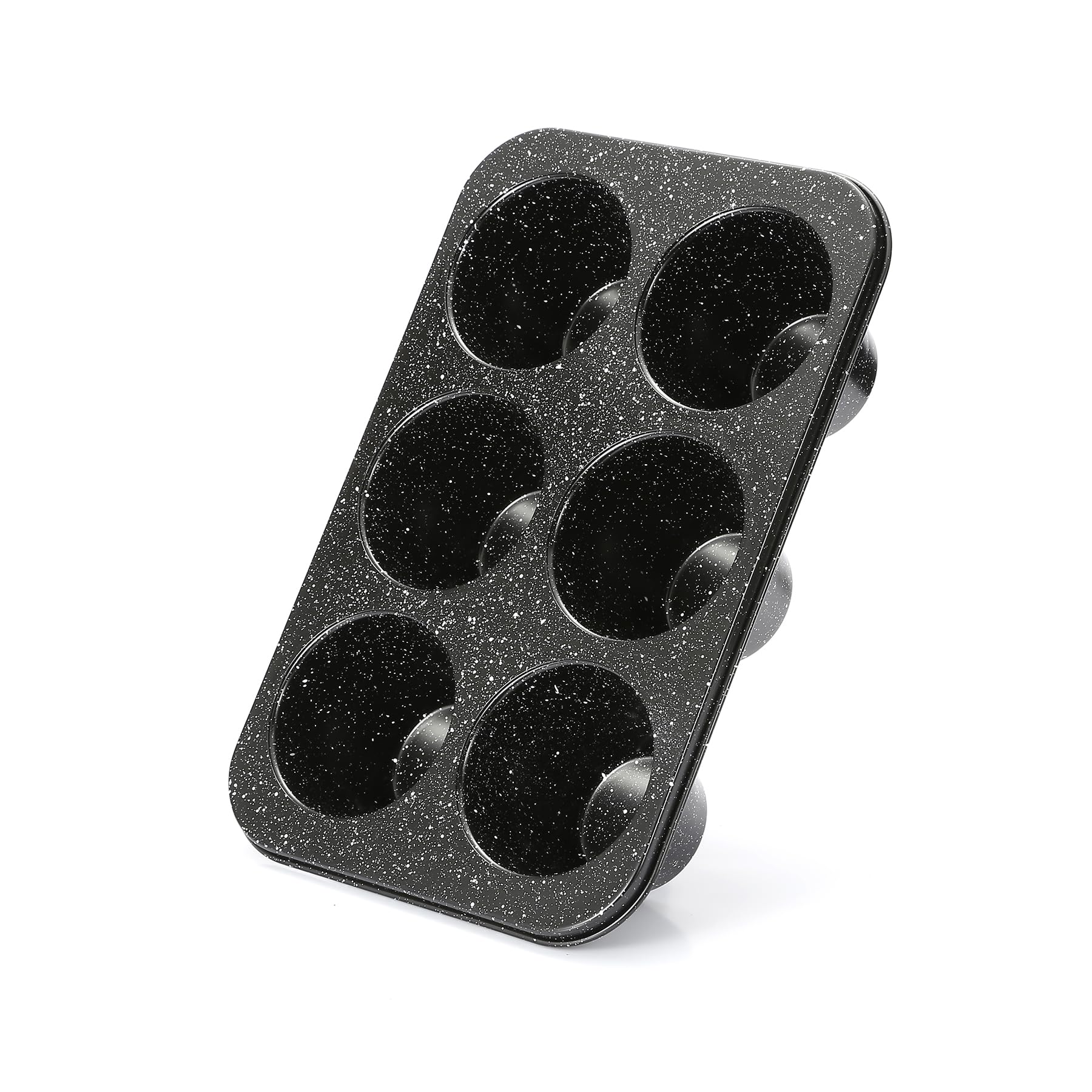 Monfish Jumbo Deep Muffin Pan 6 Cup Black Granite Finish Extra Large Cupcake Tin Carbon Steel Baking Pan
