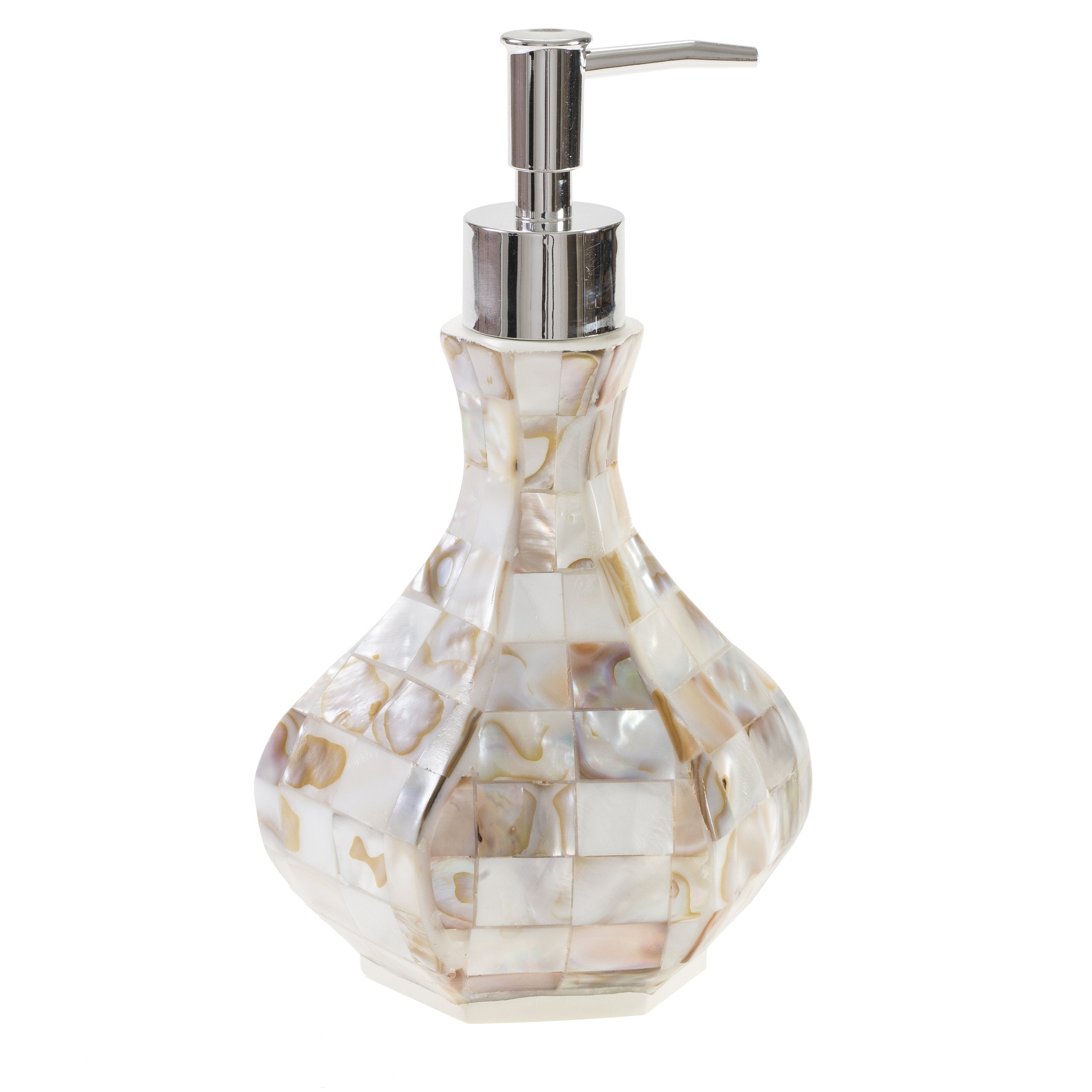 Milano Hand Soap Dispenser For Bathroom, Decorative Countertop Lotion Dispenser Finished In Beautiful Mother Of Pearl, With Dura