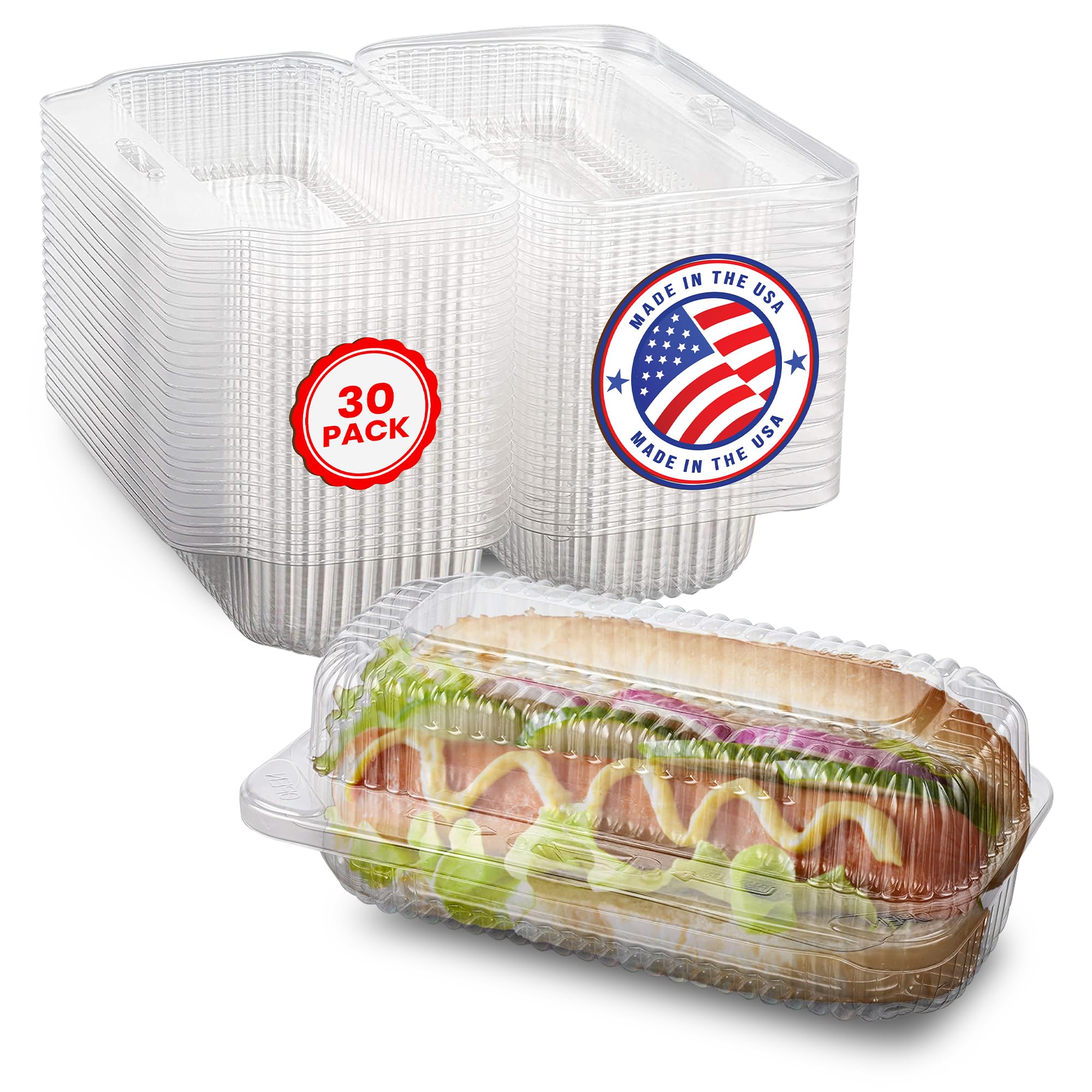 MT Products Plastic Hot Dog Container - 6.5 x 2.75 x 2.6 - Take Out Containers with Hinged Lid for Salads, Desserts, Sandwiches,