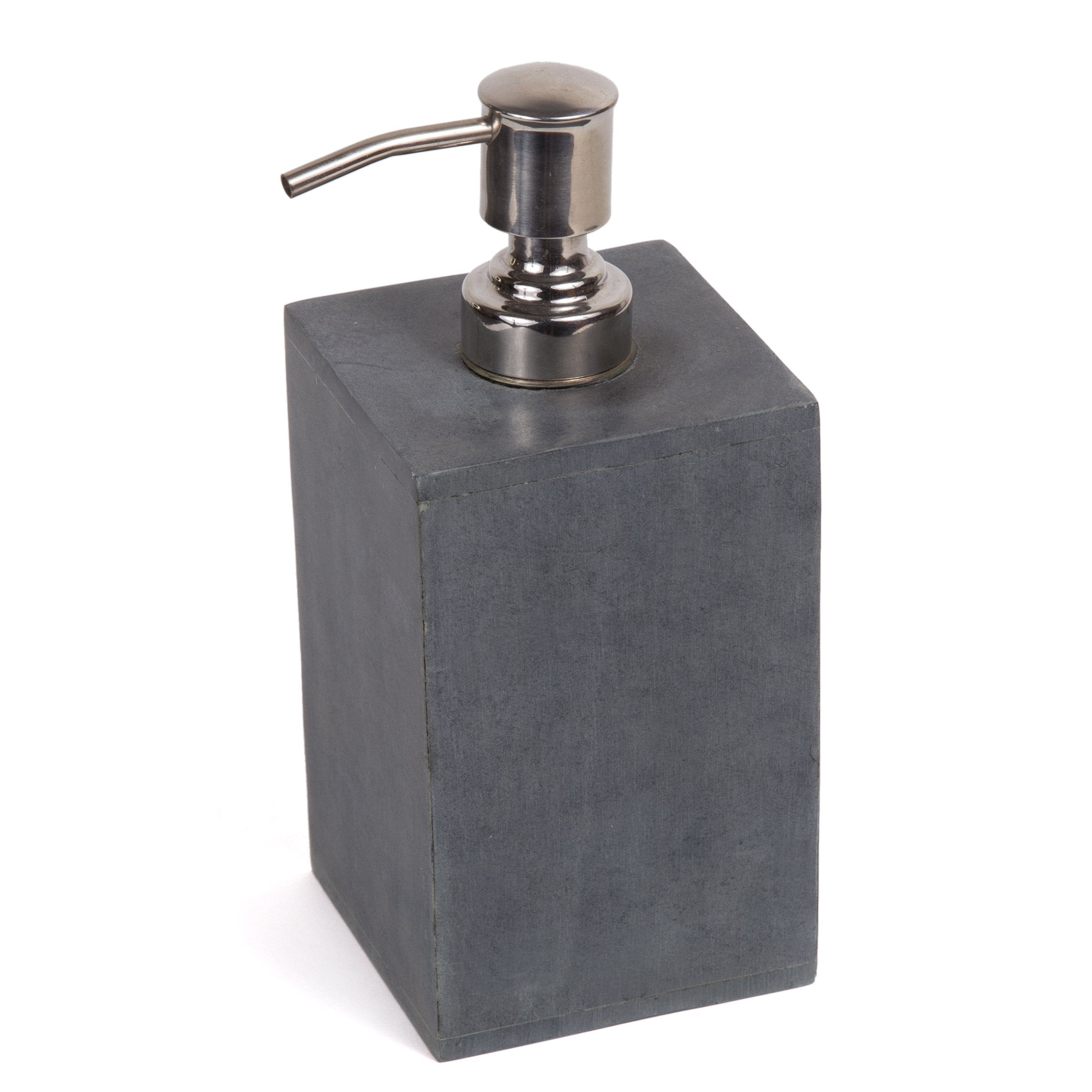 Creative Home Natural Soapstone Square Liquid Soap Dispenser Lotion Dispenser With Stainless Steel Pump, 3'' X 3'' X 7.3'' H, Gr