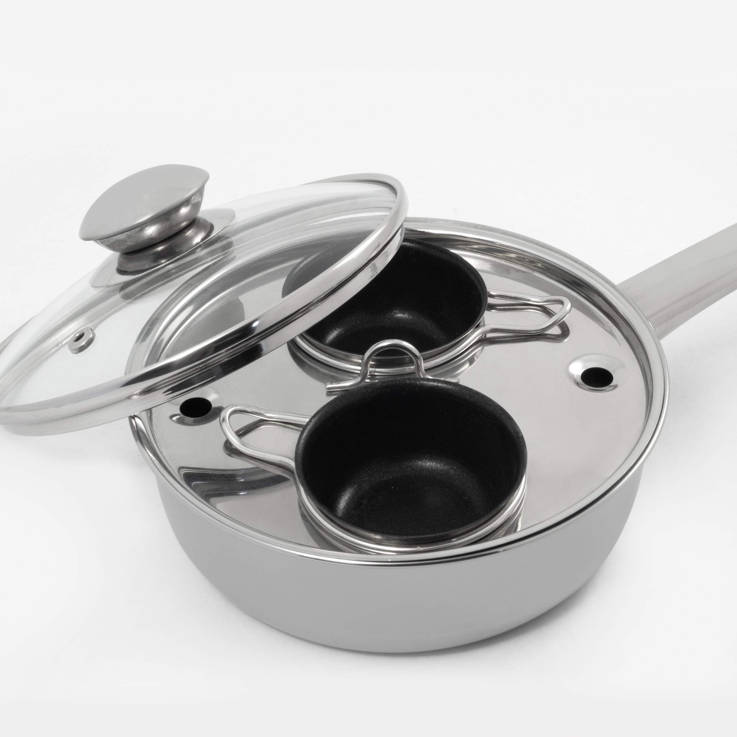 Excelsteel 18/10 Stainless Steel 2 Cup Egg Poacher  Non Stick Easy Use Kitchenware Rust Resistant Stove Top Breakfast Brunch Cooking Pan