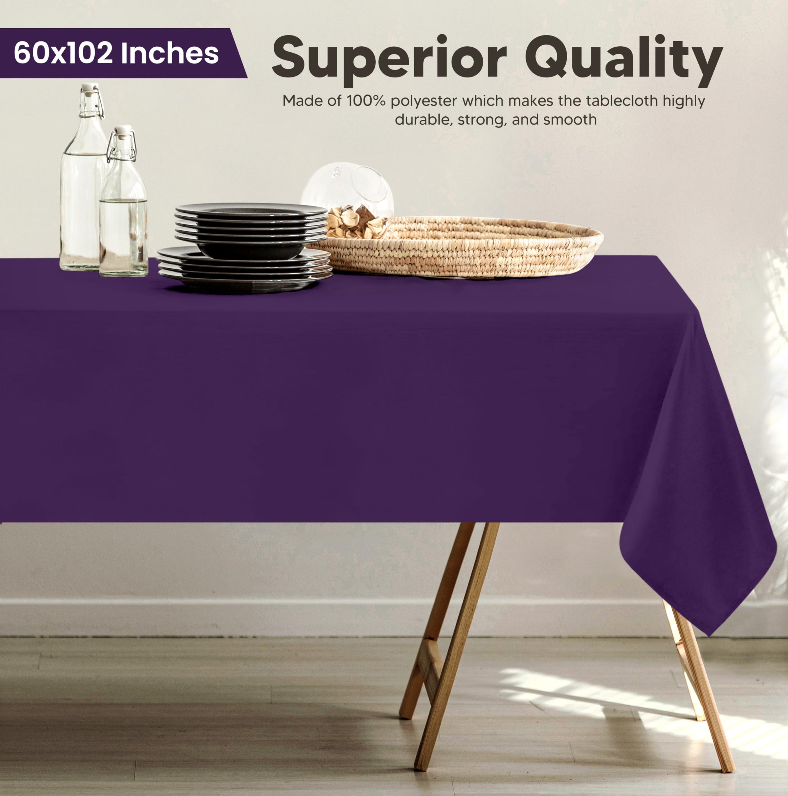 Utopia Kitchen Rectangle Table Cloth 2 Pack 60X102 Inches, Purple] Tablecloth Machine Washable Fabric Polyester Table Cover For