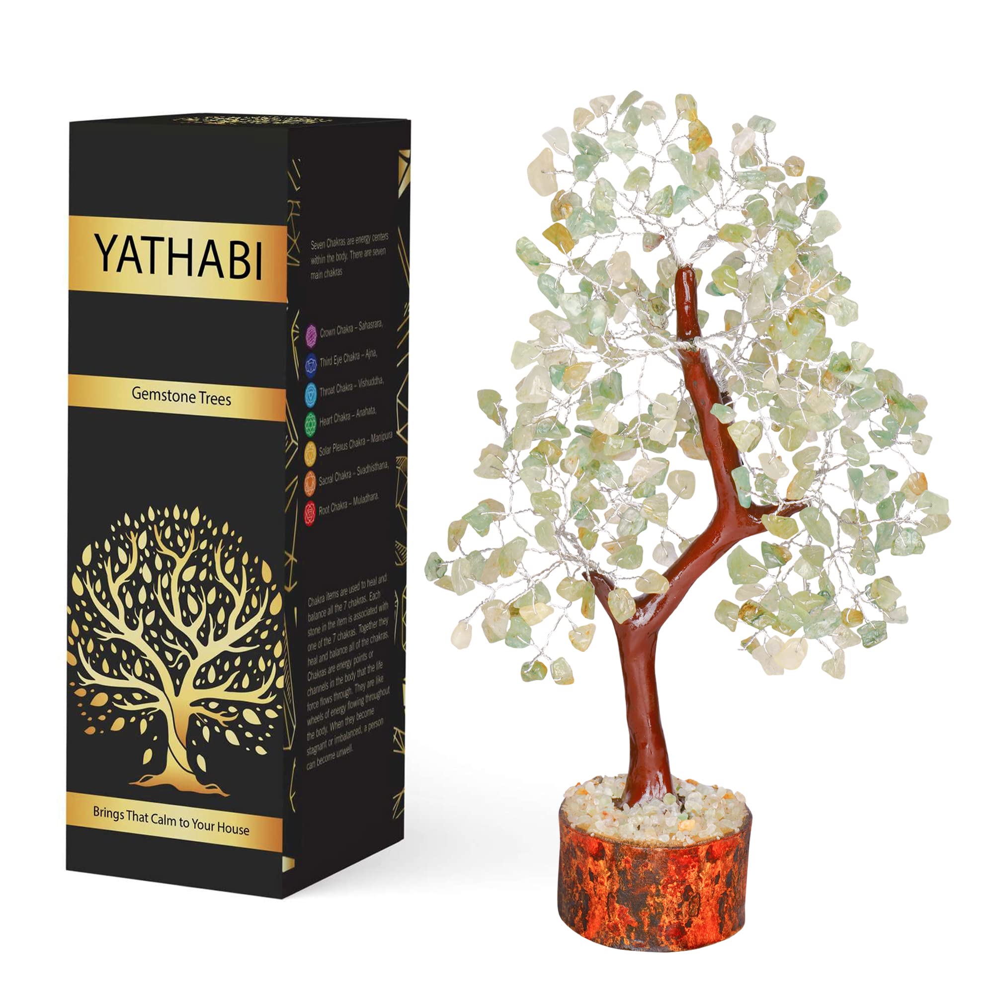 YATHABI Green Jade - Crystal Tree - Jade Stone - Chakra Tree of Life Decor - Jade Stone Bonsai Tree - Feng Shui Decor - Spiritua