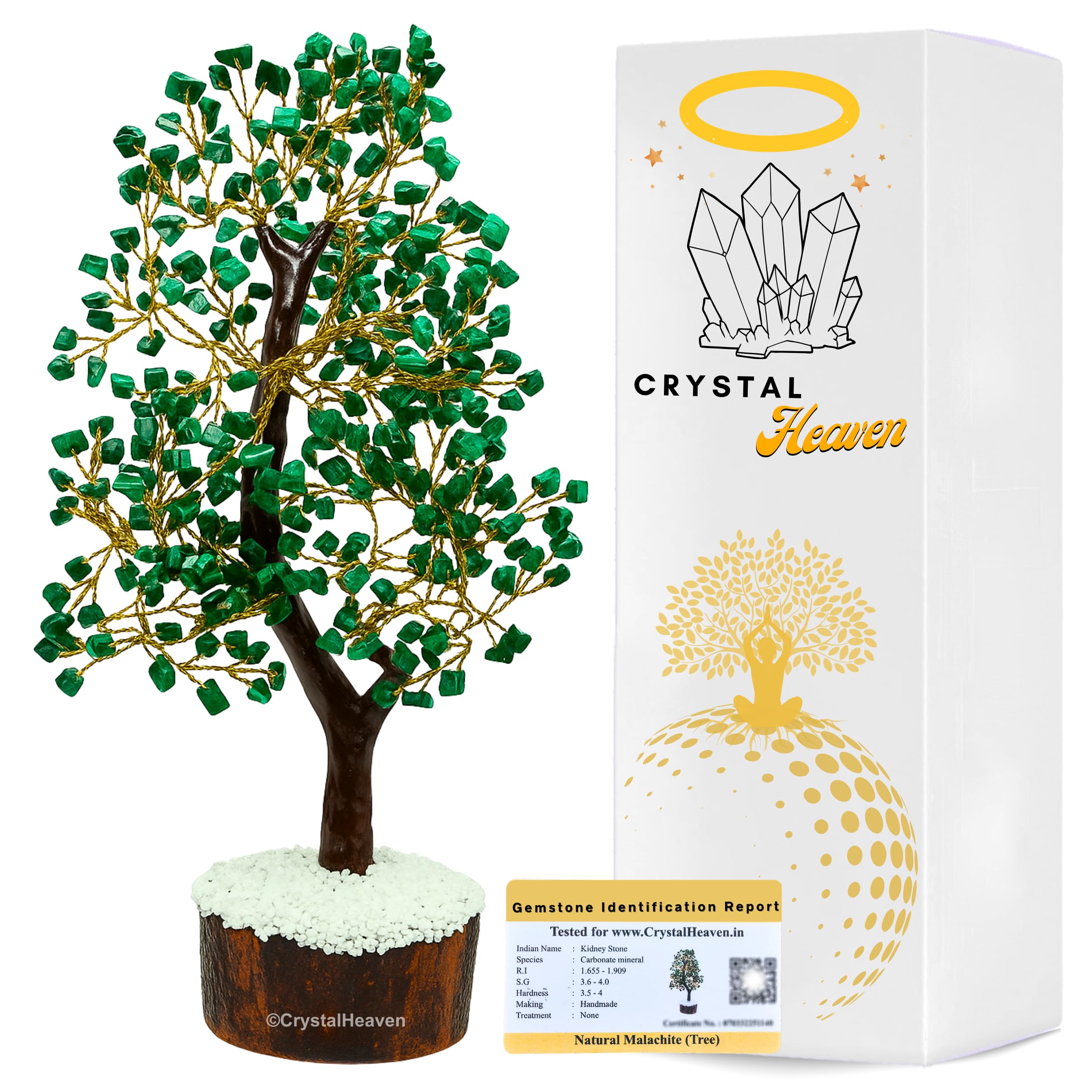 Certified Malachite Crystal Tree For Good Luck - Healing Crystals Money Tree For Wealth, Positive Energy At Home Office - Decora