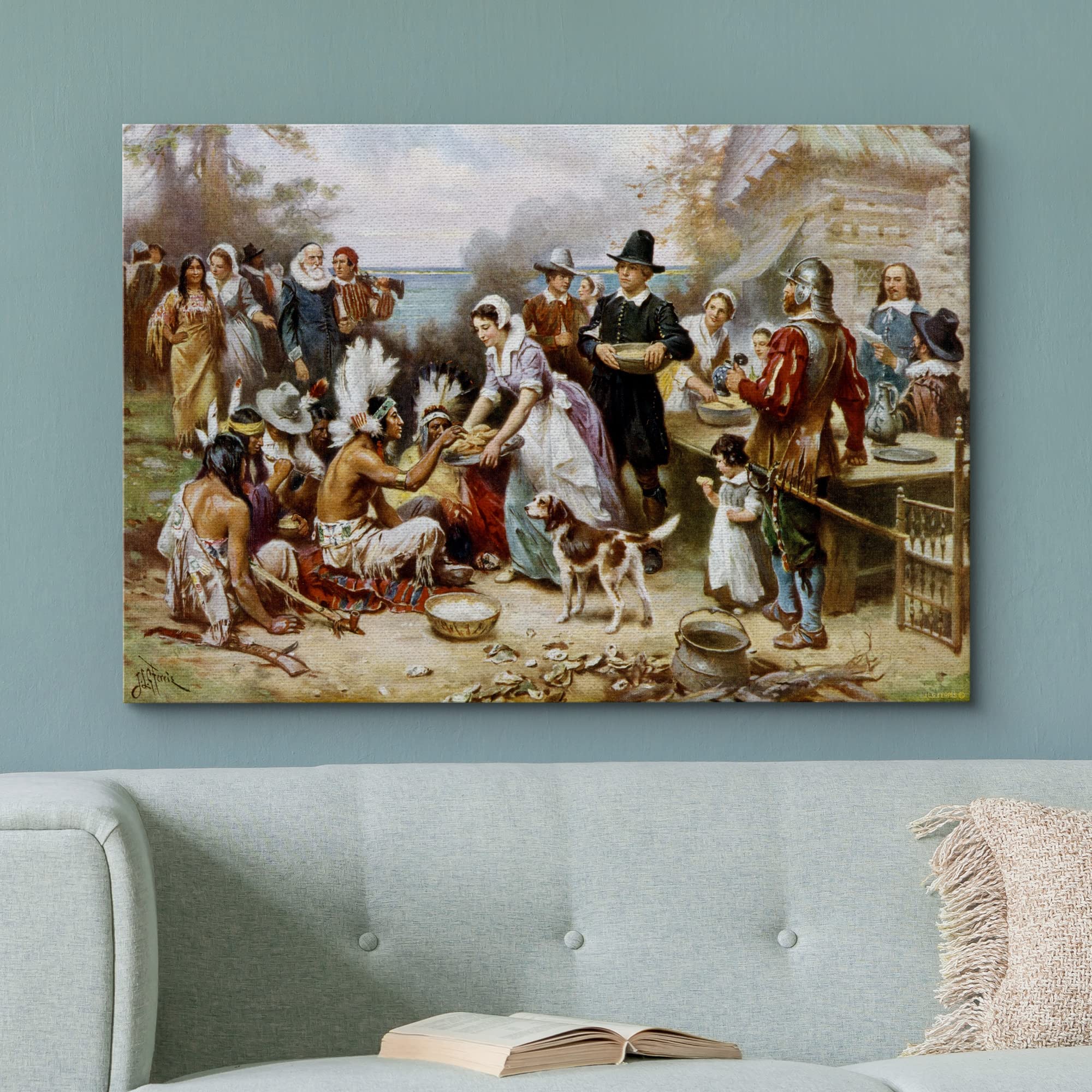 Wall26 - The First Thanksgiving By Jean Leon Gerome Ferris - Canvas Print Wall Art Famous Painting Reproduction - 24'' X 36''