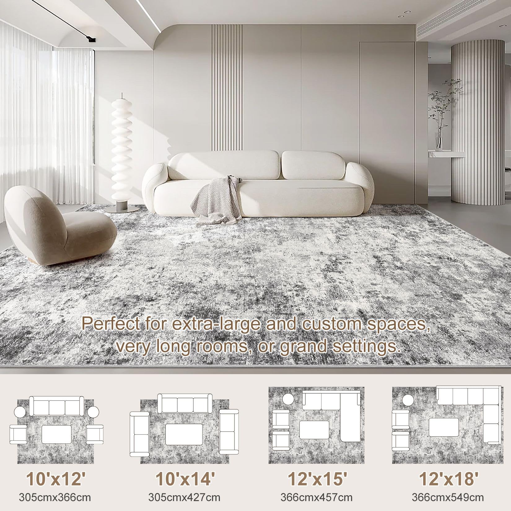 UERMEI 10x13 Area Rug Living Room Rugs - Washable Neutral Modern Abstract Soft Thin Rug Indoor Floor No Slip Rug Carpet for Bedr