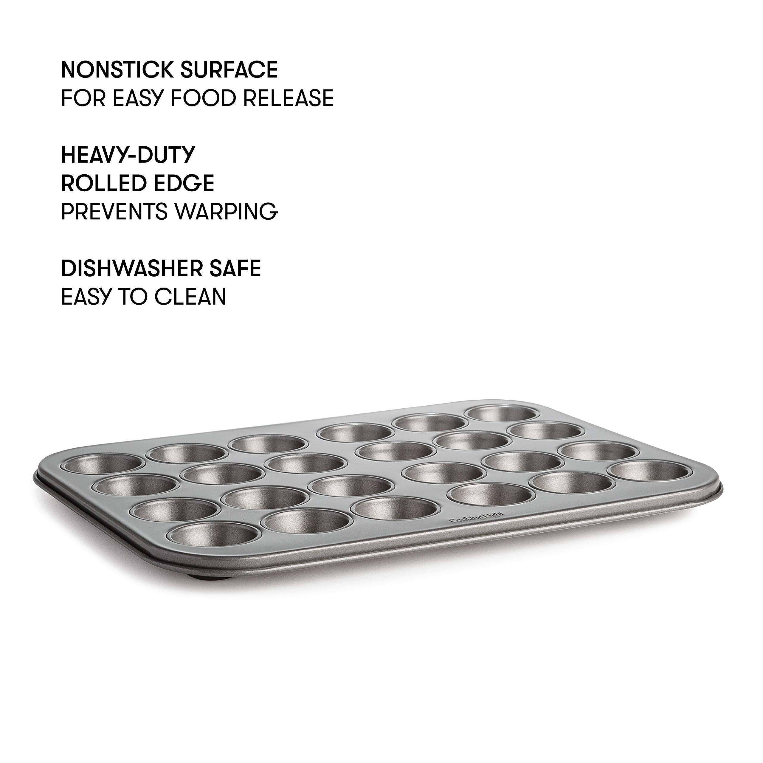 Cooking Light Mini Muffin Pan Carbon Steel Quick Release Coating, Non-Stick Bakeware, Heavy Duty Performance, 24-Cup, Gray