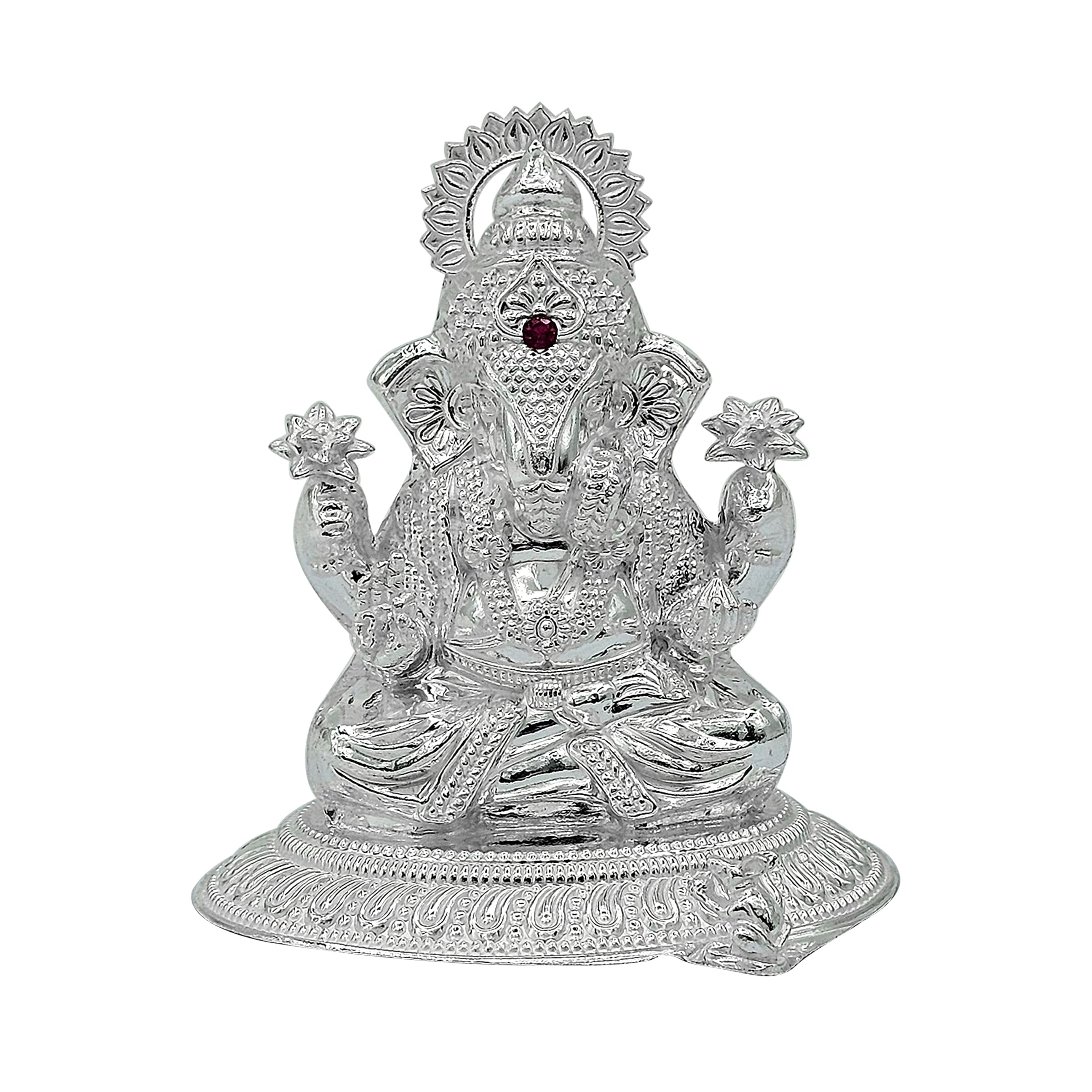 Maa Silver Pure Silver Dagdusheth Ganesha Ganpati Ji Bis Hallmarked Hollow Idol/Murti With Colour Stone Perfect For Gifting Home