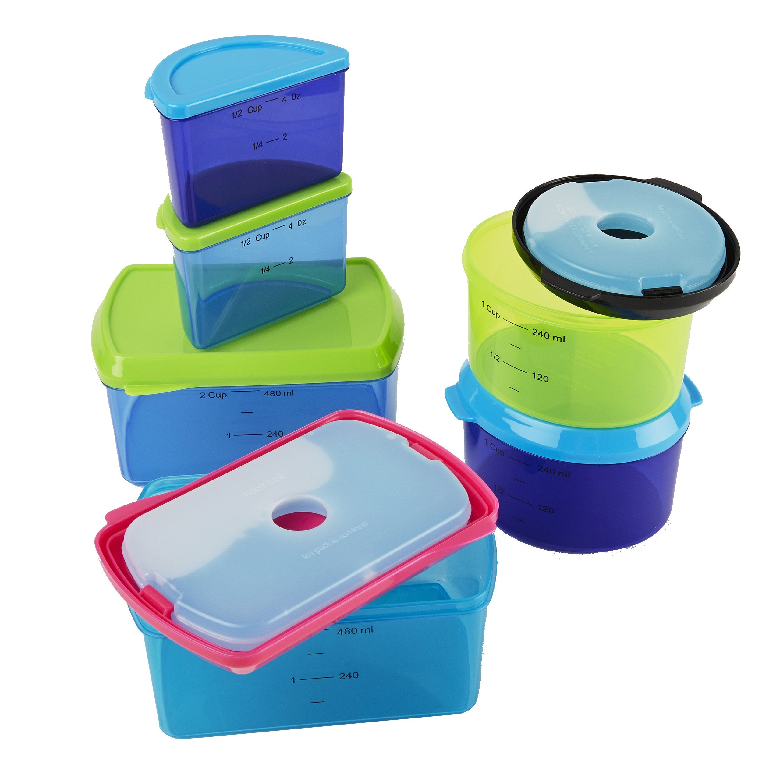 Fit & Fresh Kids' Reusable Lunch Box Container Set With Built-In Ice Packs, 14-Piece Healthy Lunch And Snack Kit, Bpa-Free Micro