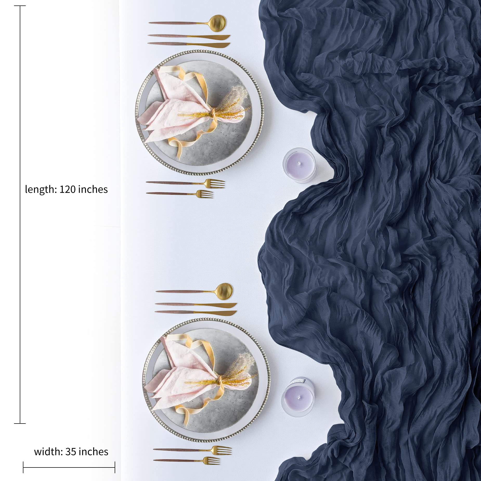 2 Pack Navy Blue Cheesecloth Table Runners, 10Ft Boho Gauze Table Runner Rustic Wedding Cheese Cloths Decor For Bridal Baby Show