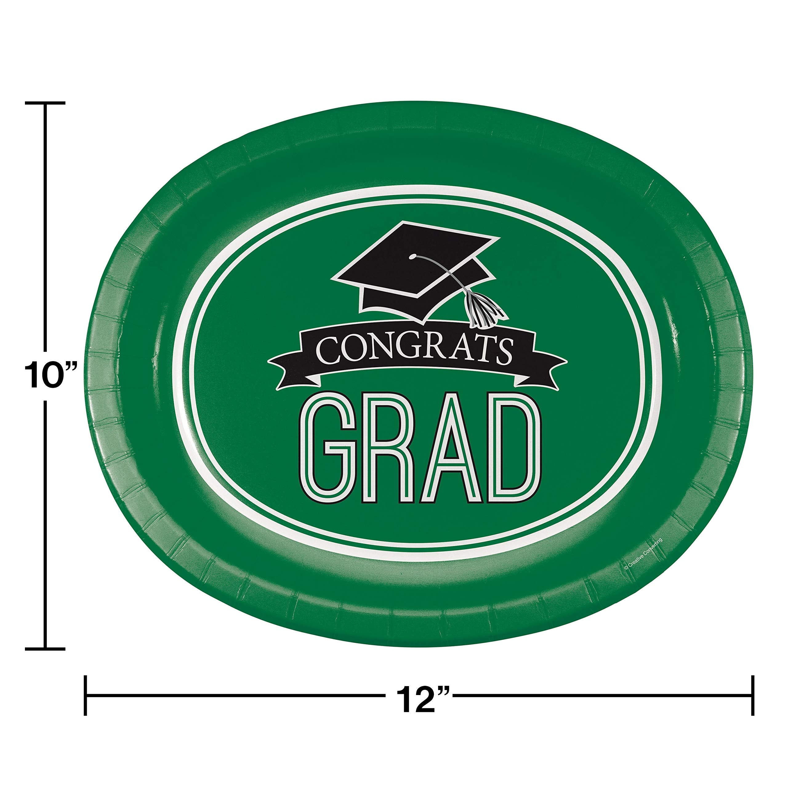 Creative Converting 8 Count School Spirit Oval Graduation Party, Emerald Green Paper Platter, One Size