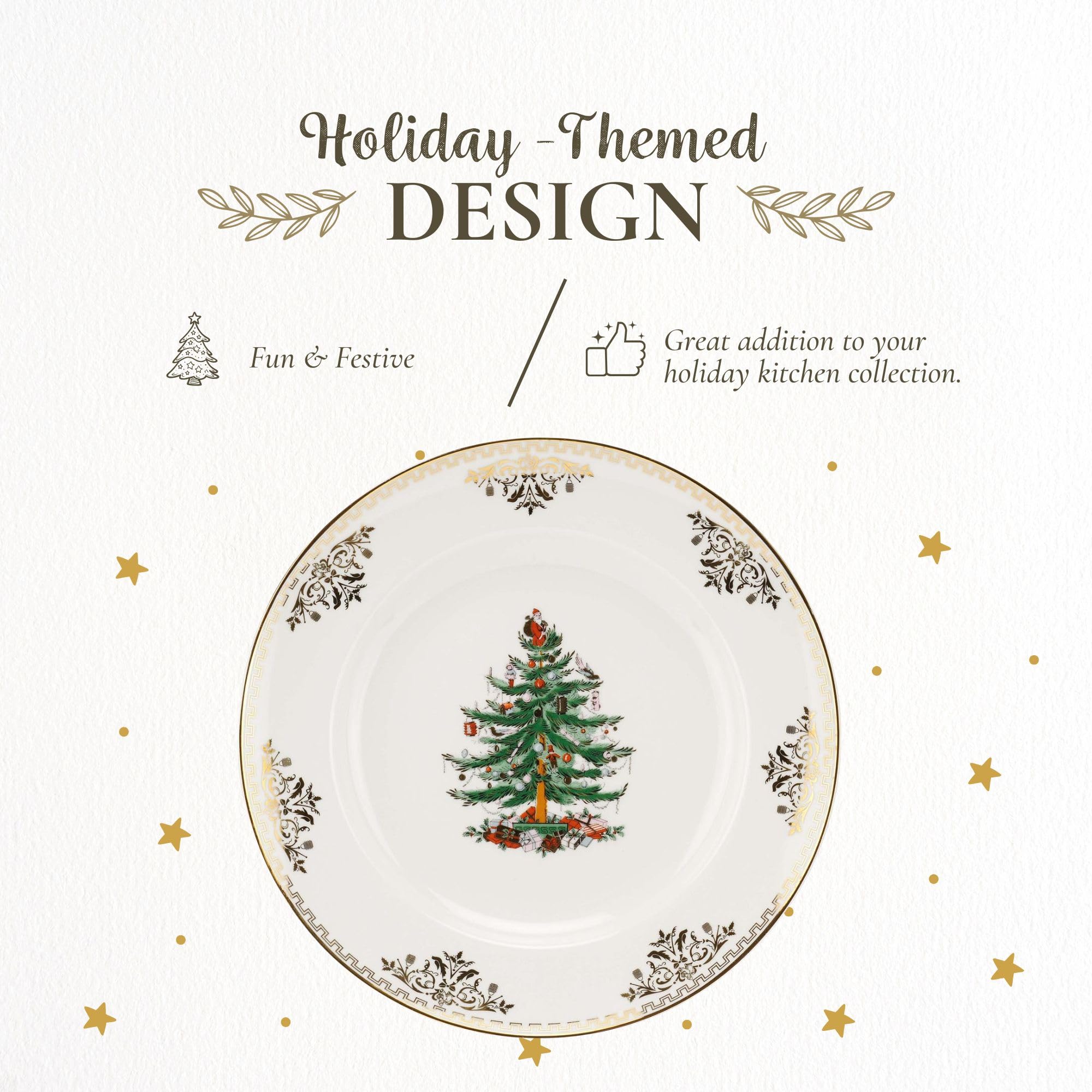 Spode Christmas Tree Gold Dinner Plate, 10.5-Inch Porcelain, Multicolor, Model 1557109, Microwave & Dishwasher Safe