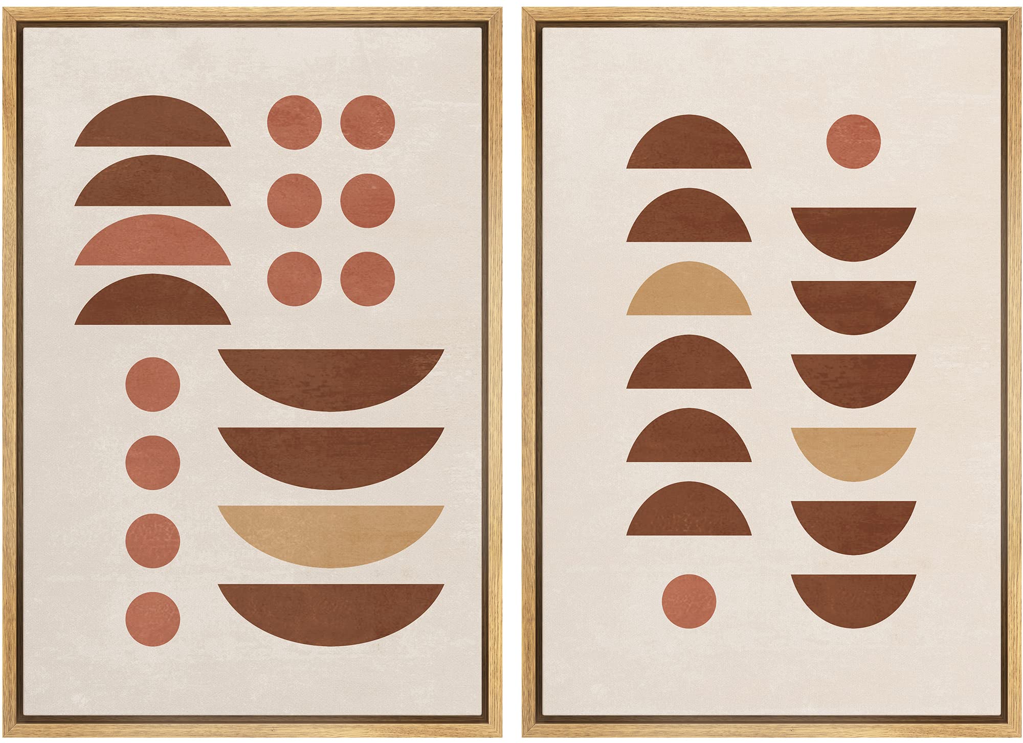 Signford Framed Canvas Print Wall Art Set Mid-Century Geometric Semi Circle Variety Abstract Shapes Illustrations Modern Art Dec