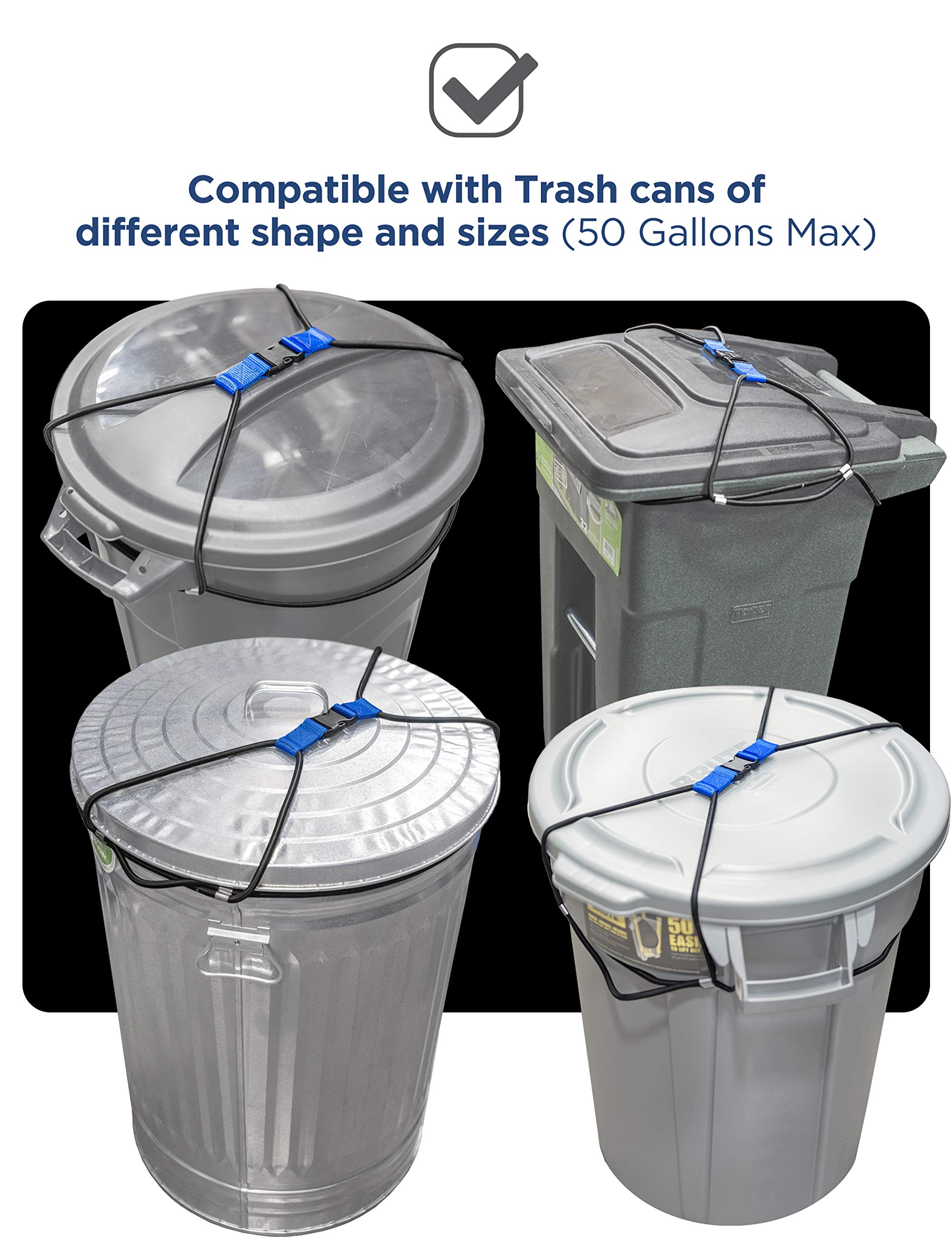 Encased Trash Can Lock For Animals/Raccoons, Bungee Cord Heavy Duty Large Outdoor Garbage Lid Lock ((Does Not Include Trash Can)
