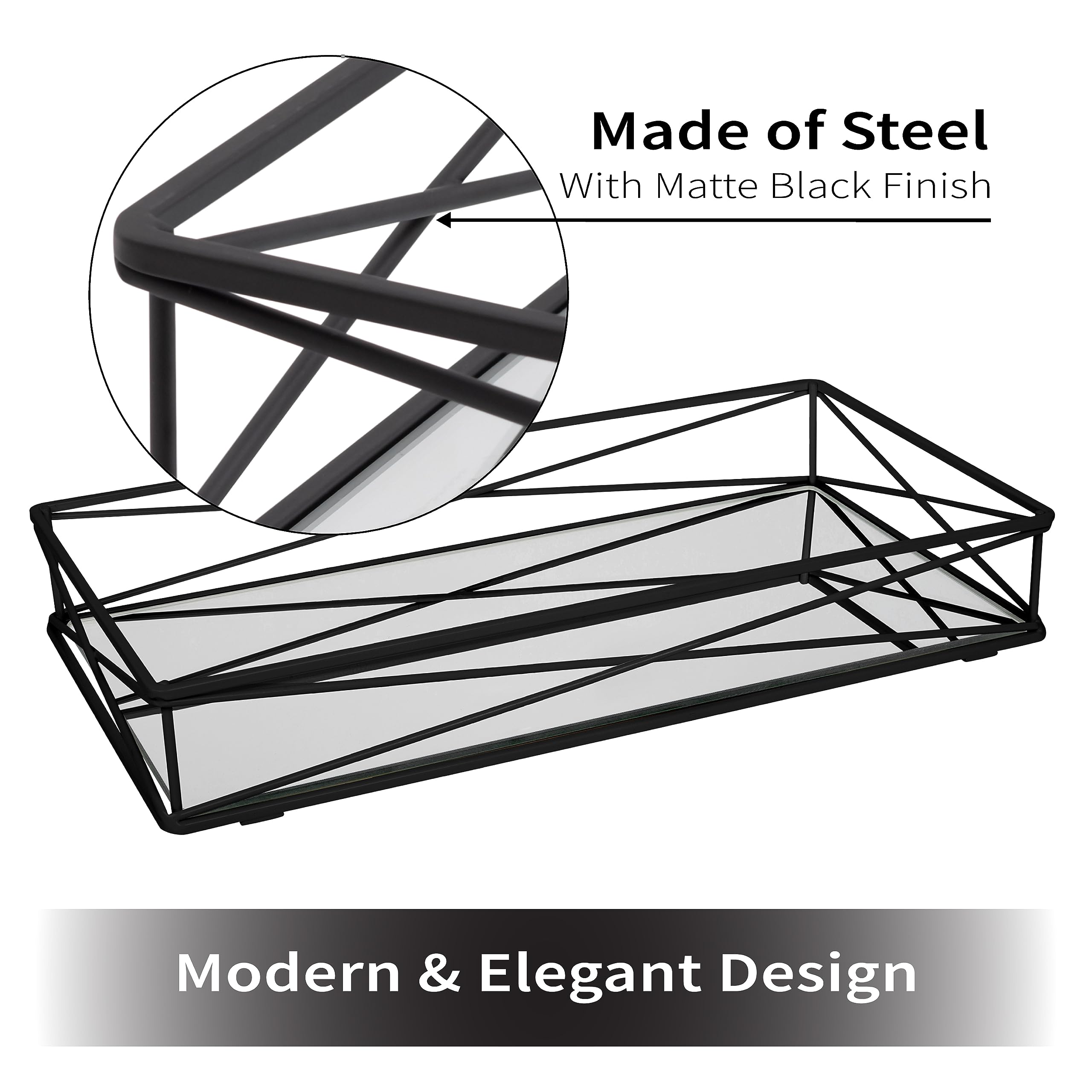 Home Details Tank Matte Black, For Perfume, Jewelry, Toiletries, Bathroom, Coffee Table, Decor Vanity Tray, 14''X 7''X 2''