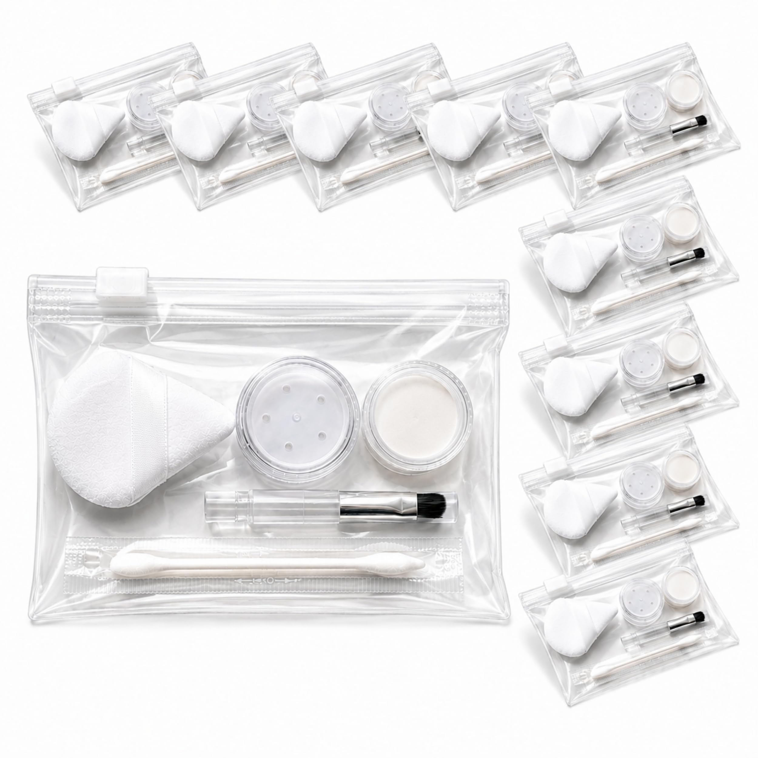 OR KO Makeup TouchUp Travel Kit, 10Piece Beauty Organizer with Refillable Cosmetic Jars, Applicators & Clear Zipper Bags for M