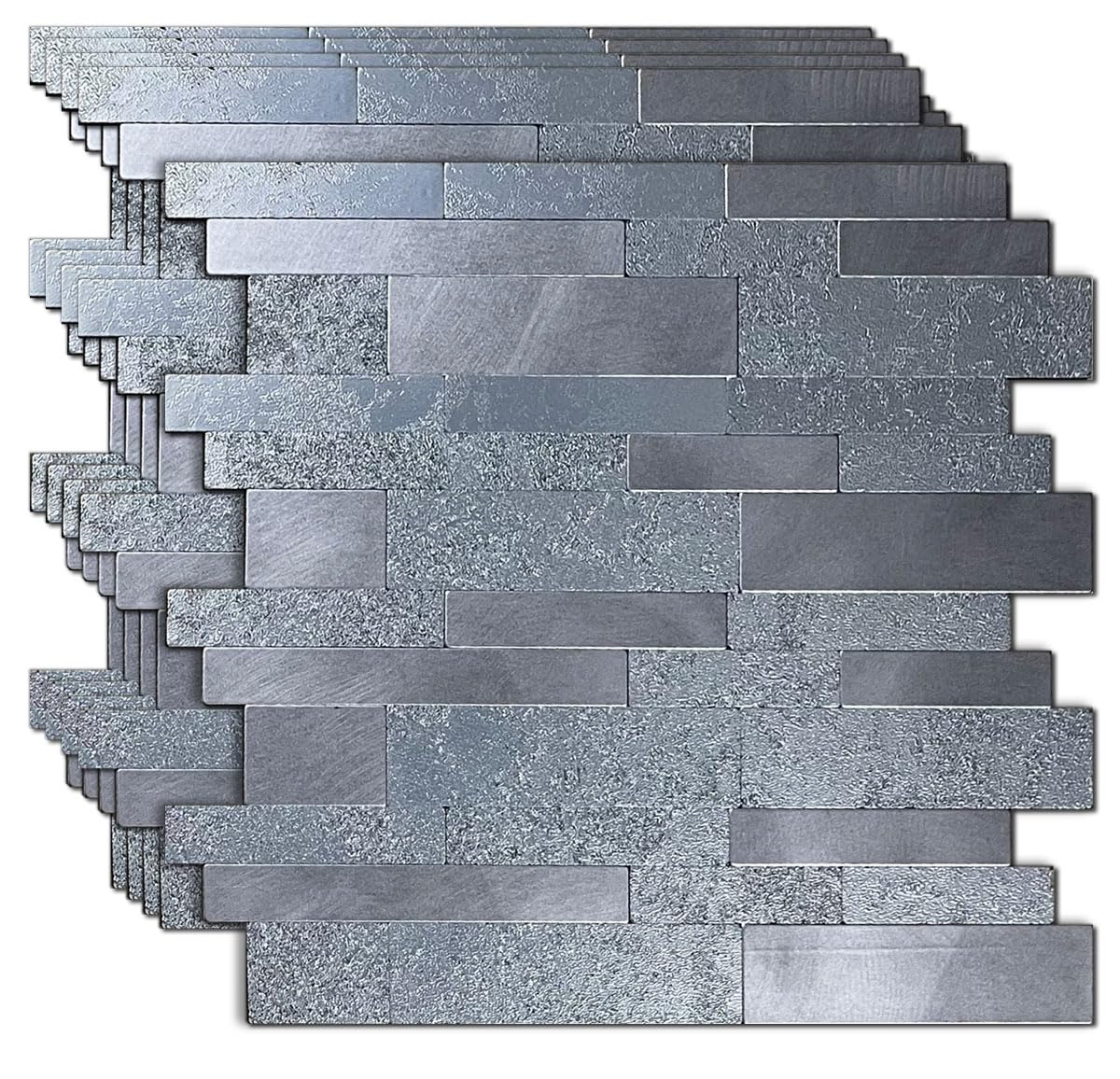 XUANINY 5-Sheet Peel and Stick Metal Backsplash Tiles, Self Adhesive Aluminum 3D Wall Sticker, Wall Panels for Kitchen Bathroom,