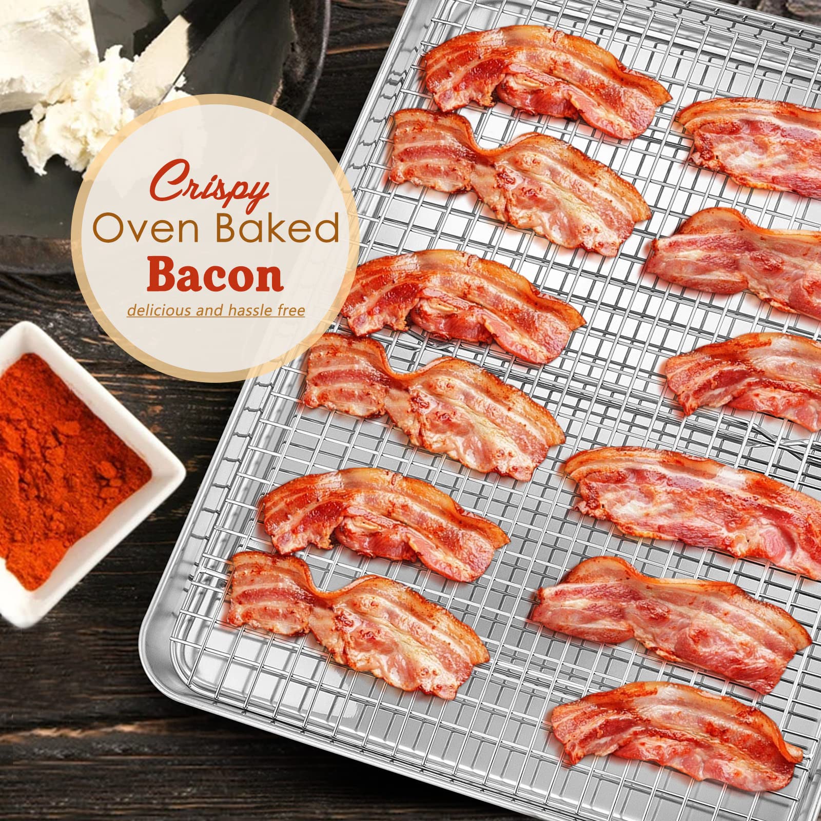 Stainless Steel Baking Sheet With Rack Set, E-Far 16   X12    Cookie Sheet Pan For Oven, Rimmed Metal Tray With Wire Cooling Rac