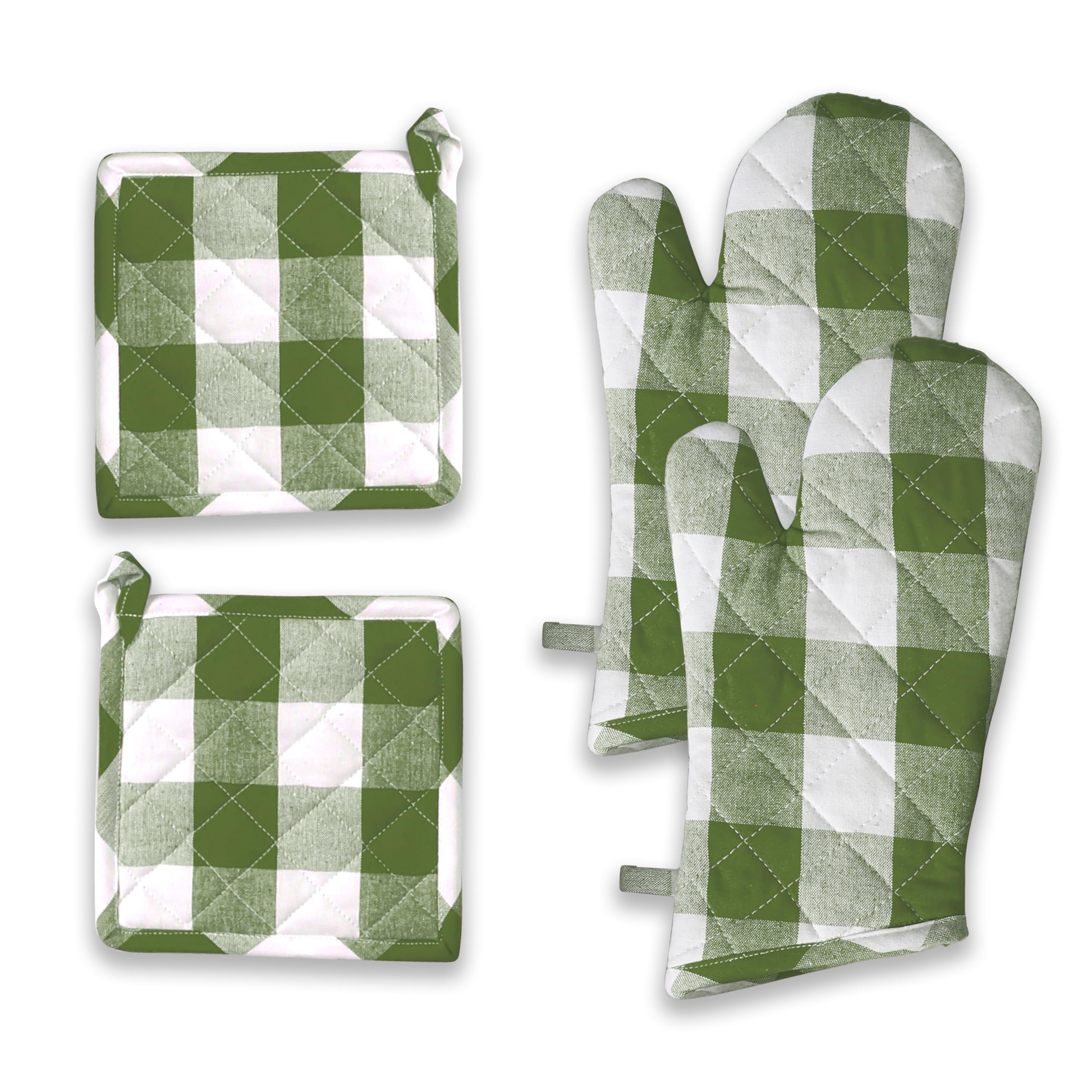 Softopia Cotton Buffalo Plaid Check Oven Mitts and Pot Holders Set, 100% Cotton, Heat Resistant, 2 Oven Gloves (7x13 Inches) and