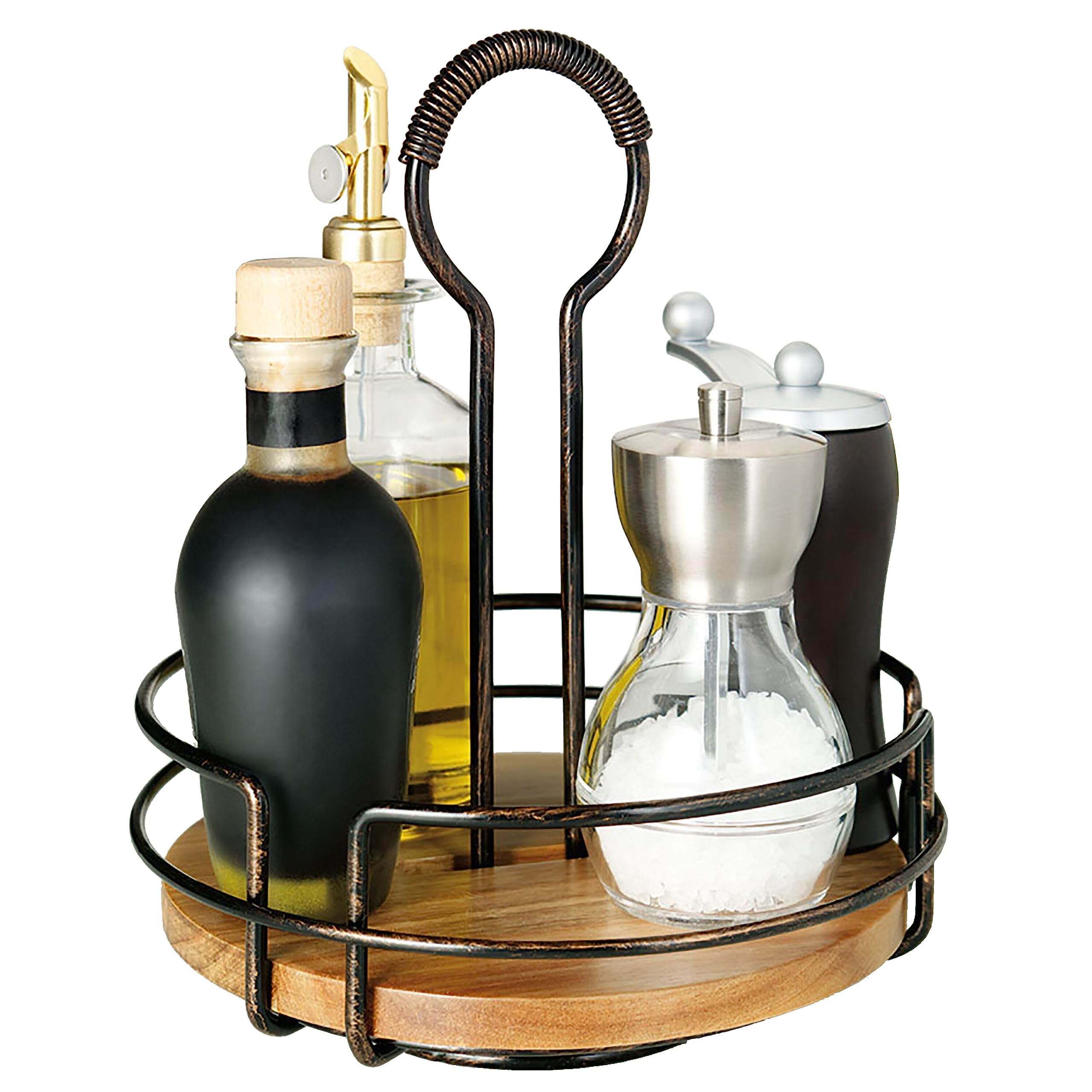 Gourmet Basics By Mikasa Hanover Rotating Condiment Caddy With Acacia Wood Insert, Antique Black