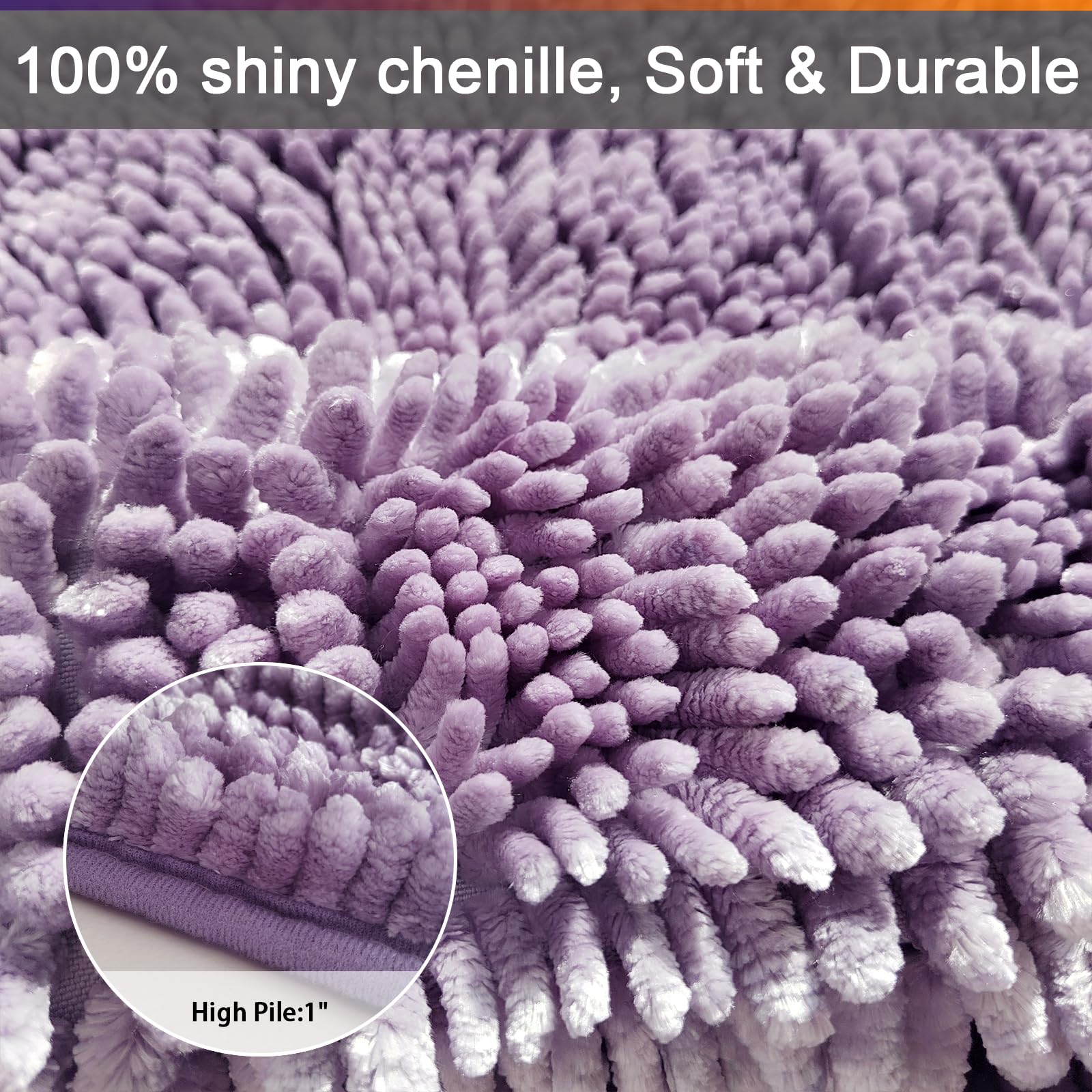 Civkor Bathroom Rugs Set 2 Pieces U Shaped Set Light Purple  Butter Chenille Contour Bath Mats Rugs with Non Slip Backing  Shiny Noodle Super Water Absorbent Machine Washable 31x20+20x20 Inch