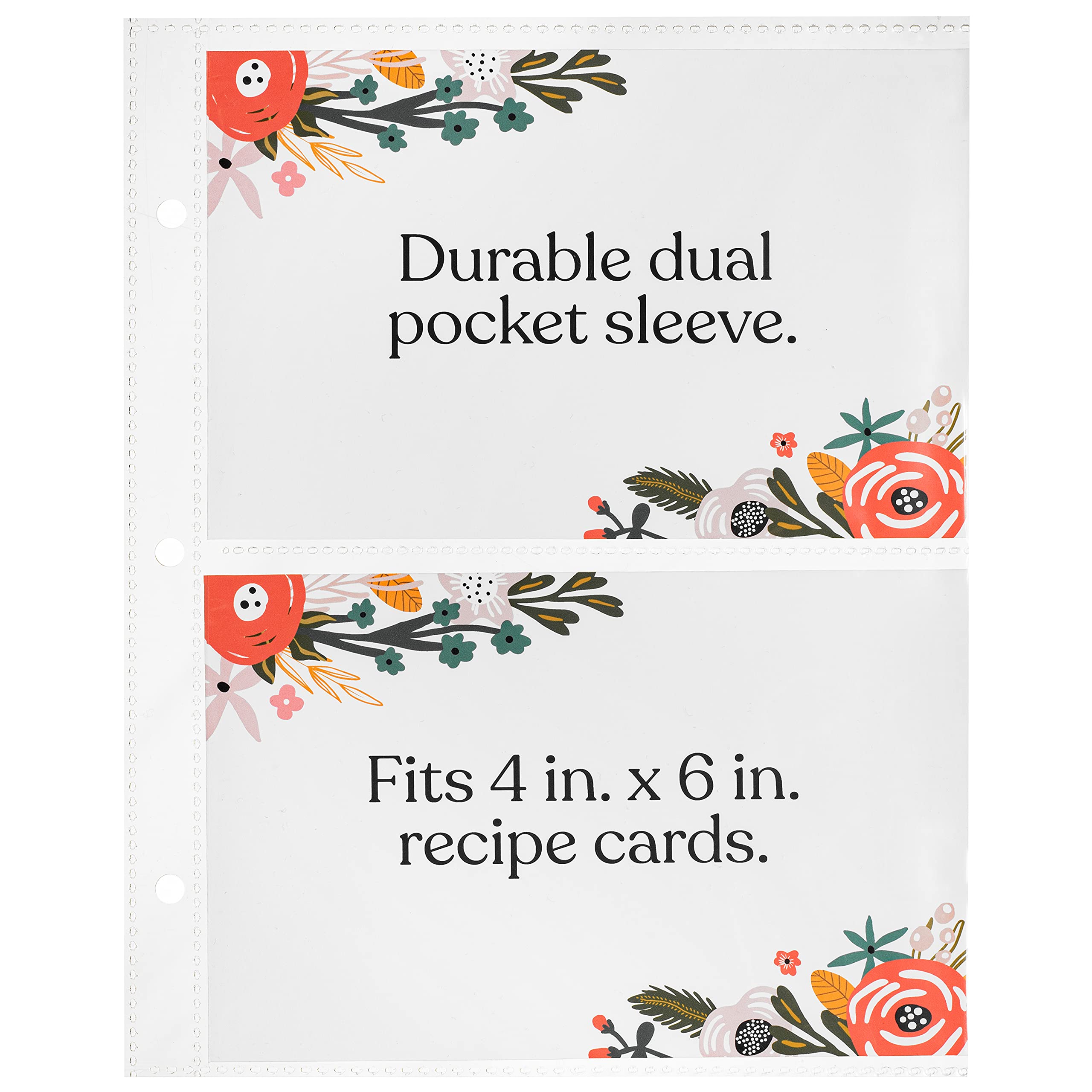 Jot & Mark Binder Page Protectors for 4x6 Recipe Cards or Photos (50 Count)  Crystal Clear Plastic Archival Sleeves fit 3 Ring Binders (8.5'' x 9.5''  2 Pocket)