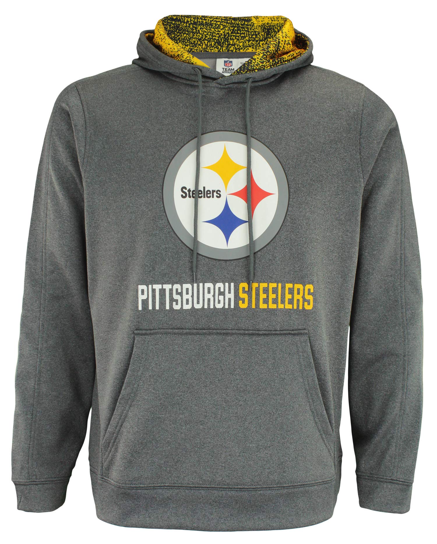 Zubaz Nfl Mens Heather Grey Fleece Hoodie With Static Colored Hood, Pro Football Hoodie, Pittsburgh Steelers, Small