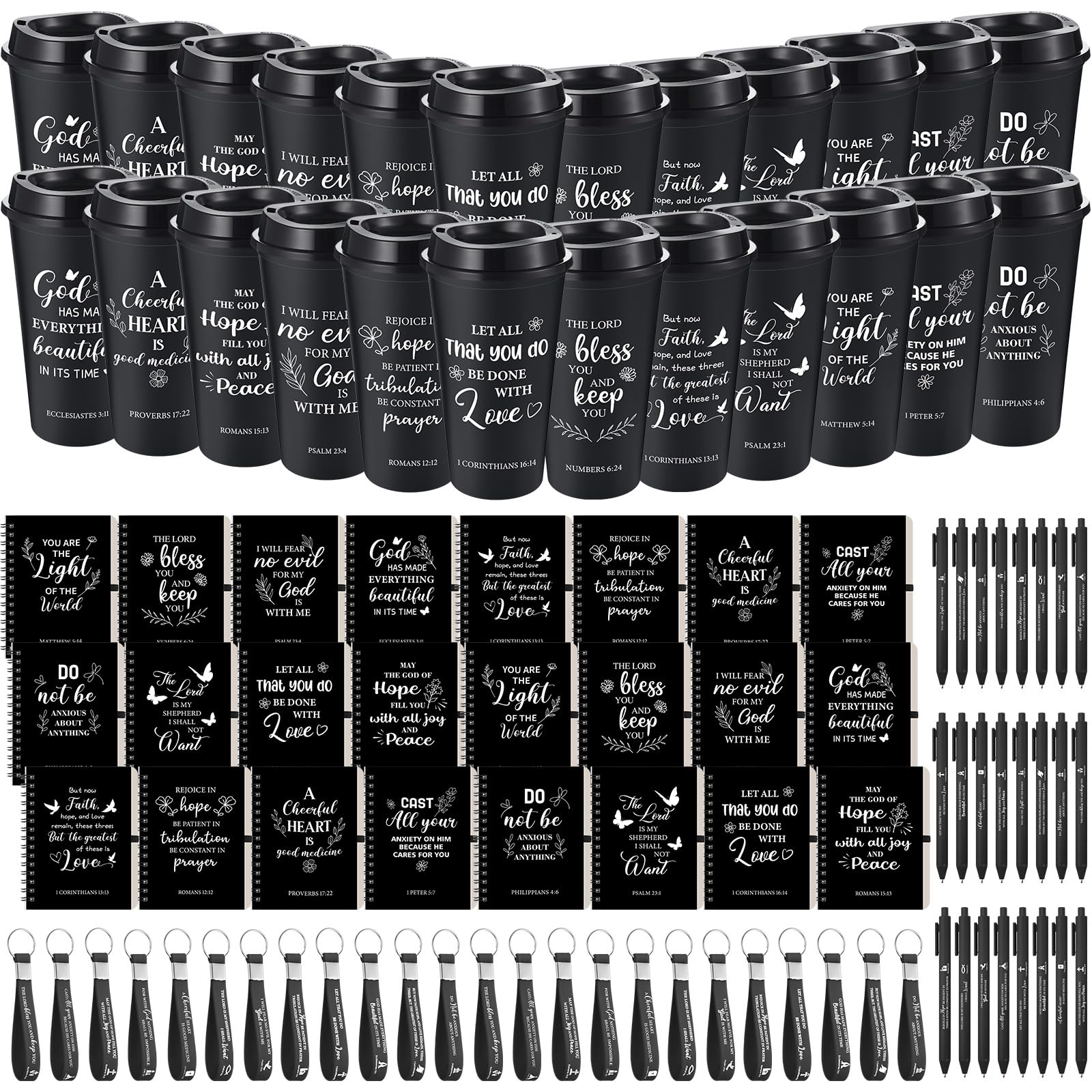 Skylety 24 Set/96 Pcs Father Day Christian Gifts Bulk Church Religious Gift Set 16 oz Bible Scripture Cups with Lids Mini Spiral
