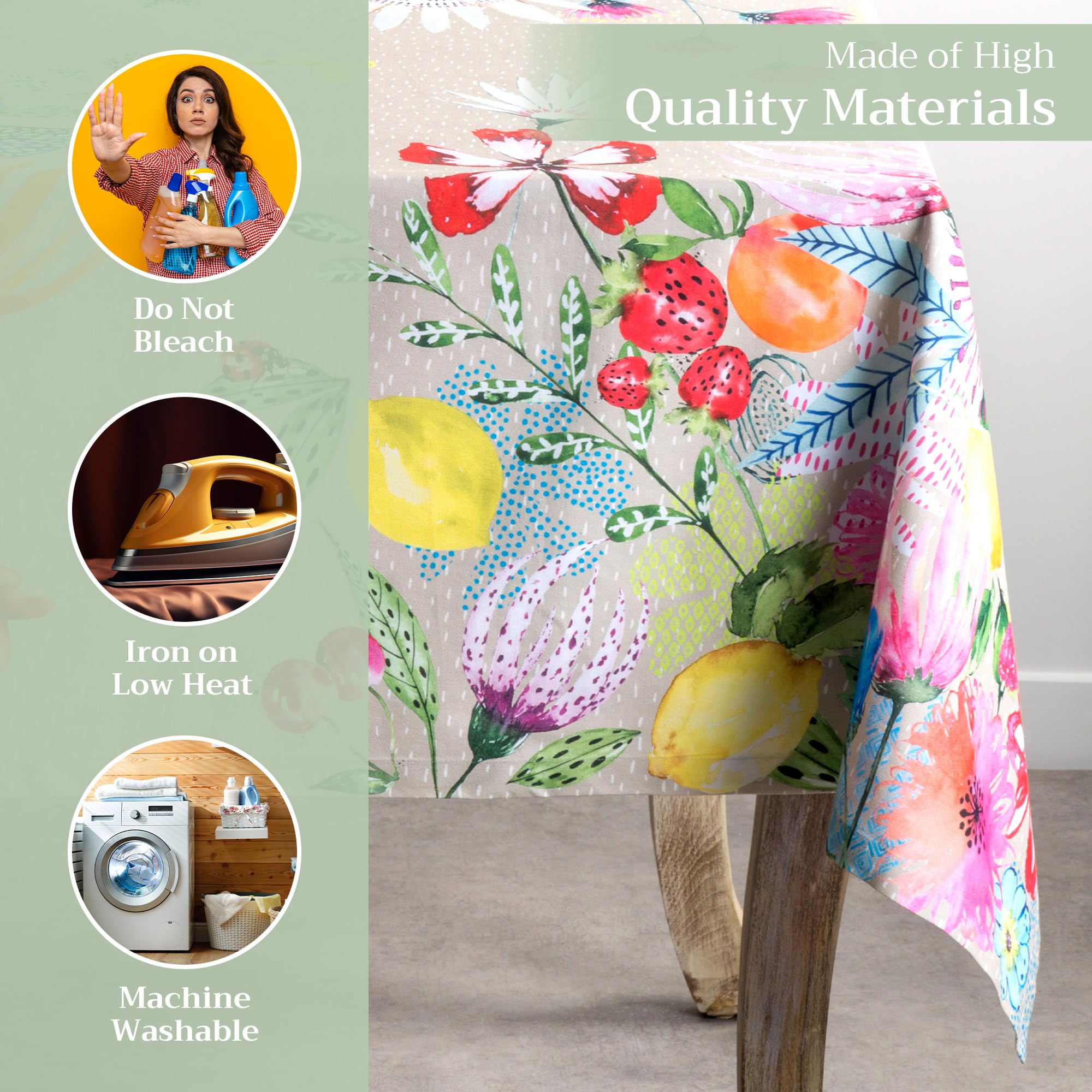 Maison d Hermine Table Cloth Rectangle Table 100% Cotton 54 x 72 Inches Tablecloth Reusable Decorative for Dining Room, Farmhou