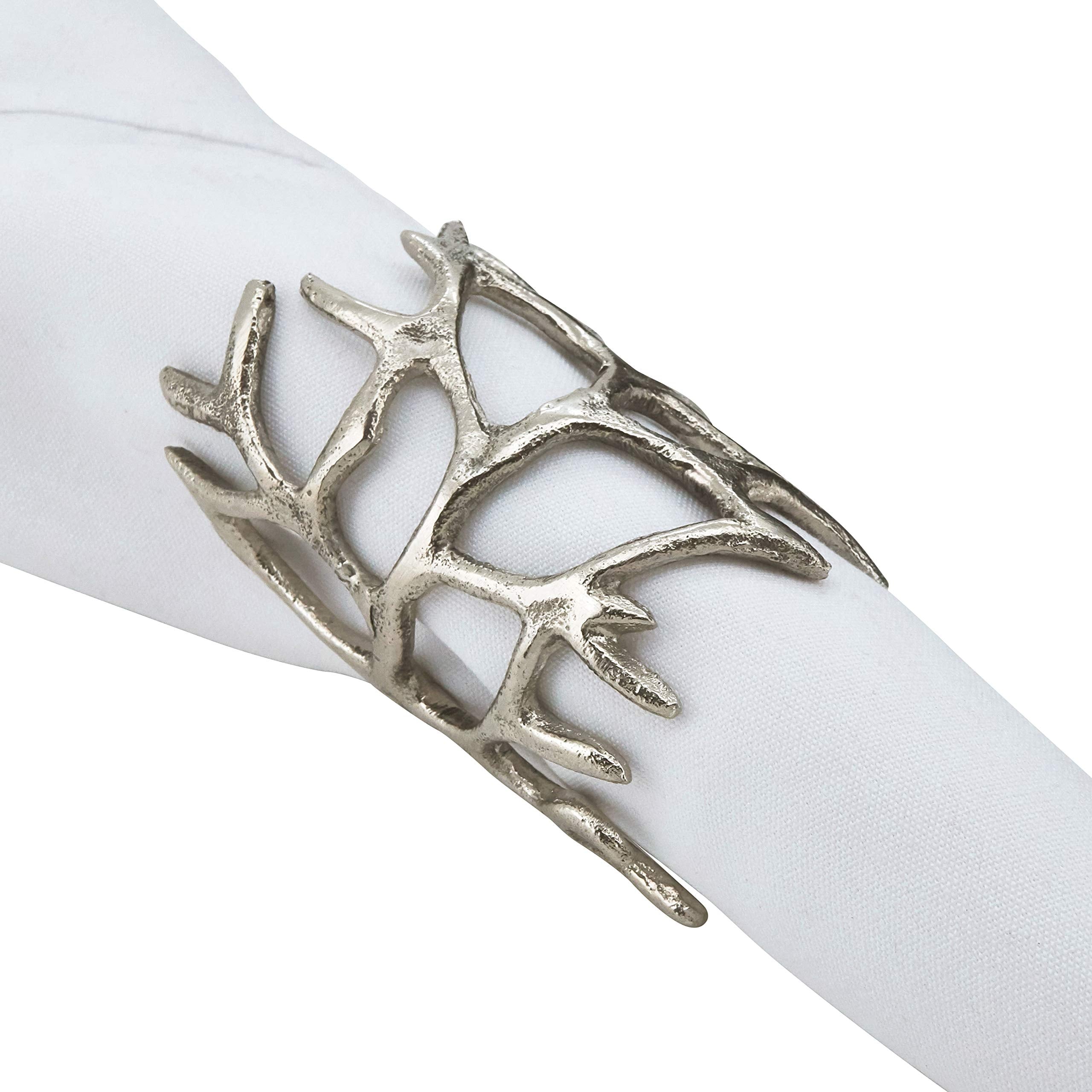 'Saro Lifestyle Collection Wrapped Antlers Napkin Rings (Set Of 4), Diameter: 1.75'''', 2.25''''H X 4''''L, Silver'' (Nr919.S)