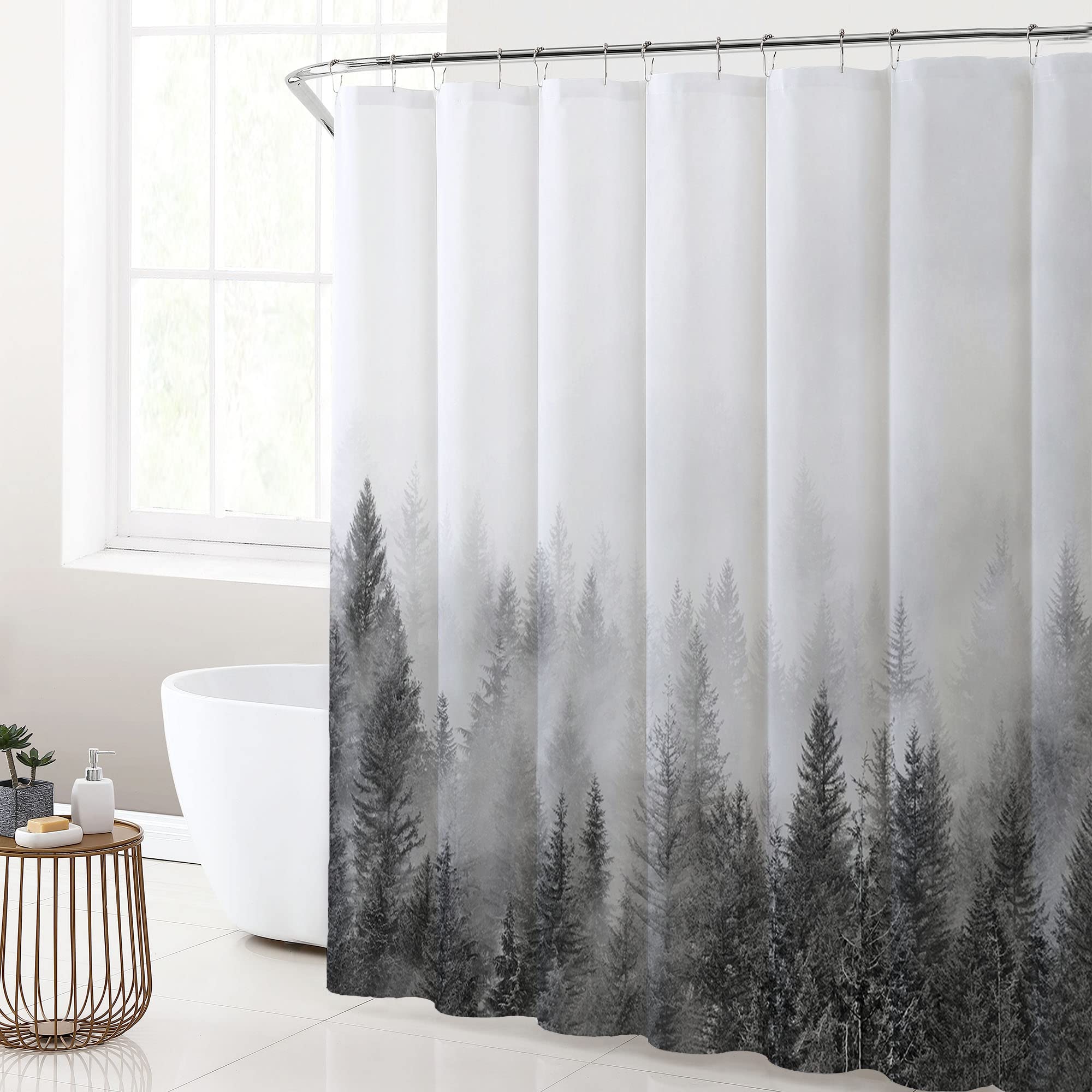 Ortigia Grey Forest Shower Curtain Misty Mountain Tree Shower Curtain Cool Winter Shower Curtain For Bathroom Fun Gray Fog Magic