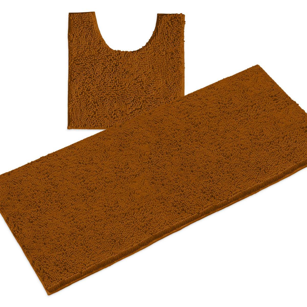 Luxury Chenille Bathroom Rugs - 2-Piece Set, Soft Plush Anti-Slip Bath Rug + U-Shaped Toilet Mat, Microfiber Shaggy Carpet, Supe