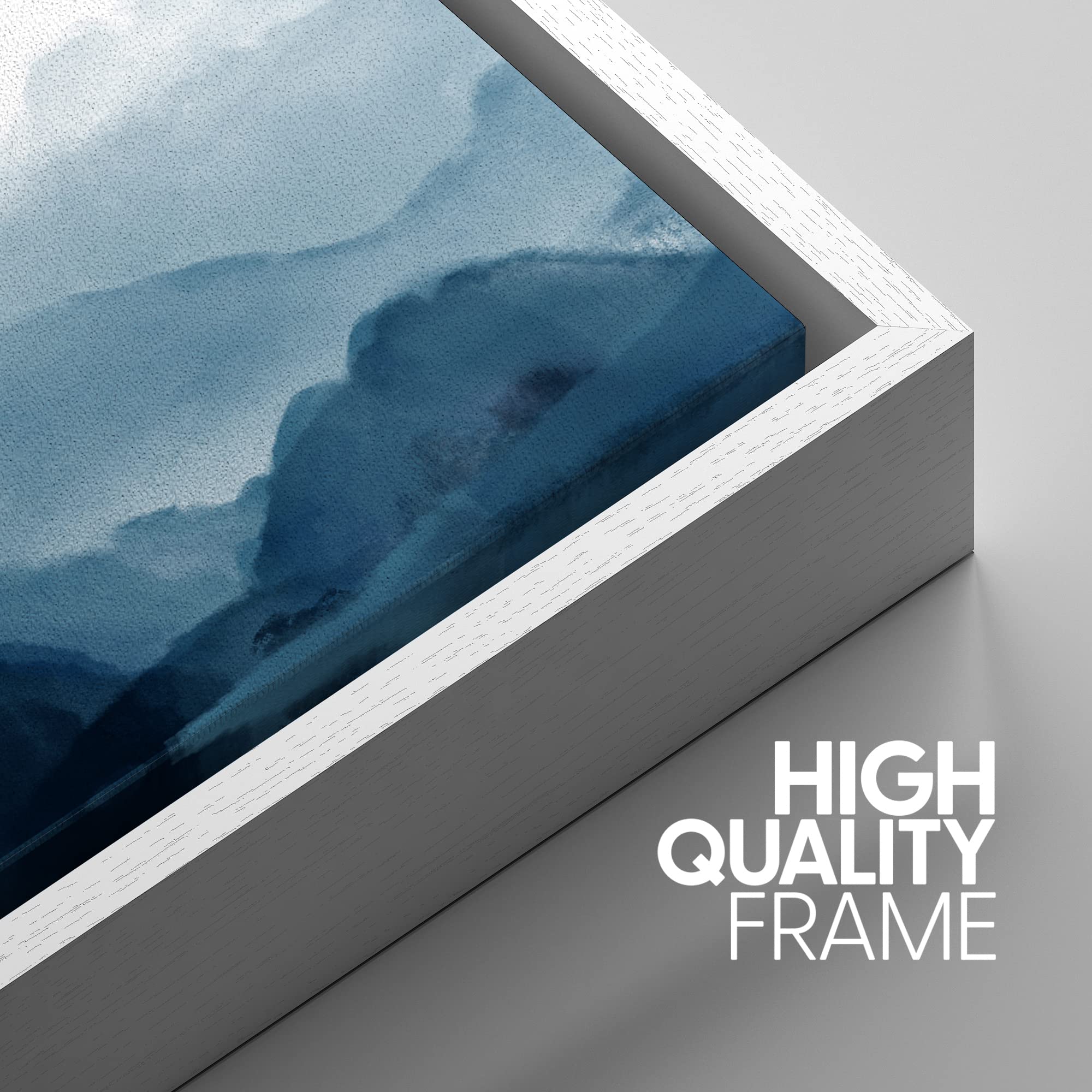 Signwin Framed Canvas Print Wall Art Blue Watercolor Mountains In Fog Nature Wilderness Modern Art Rustic Cool For Living Room,