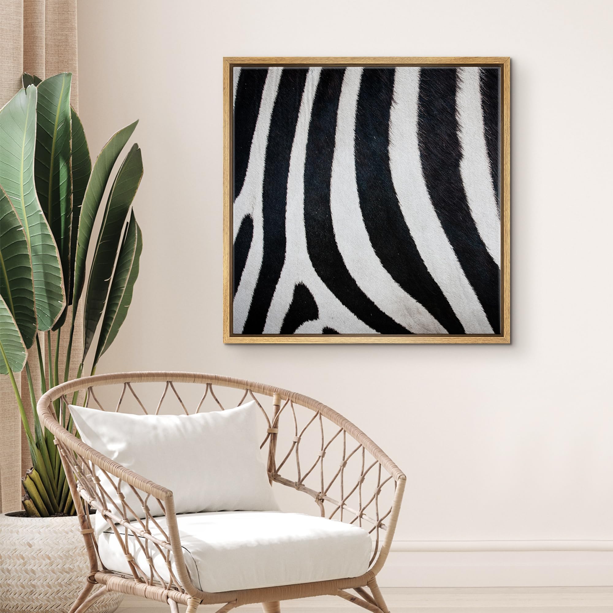 Wall26 Framed Framed Canvas Prints Wall Art Framed Framed Canvas Prints Wall Art - Zebra Fur/Skin Texture - 16''X16'' Natural