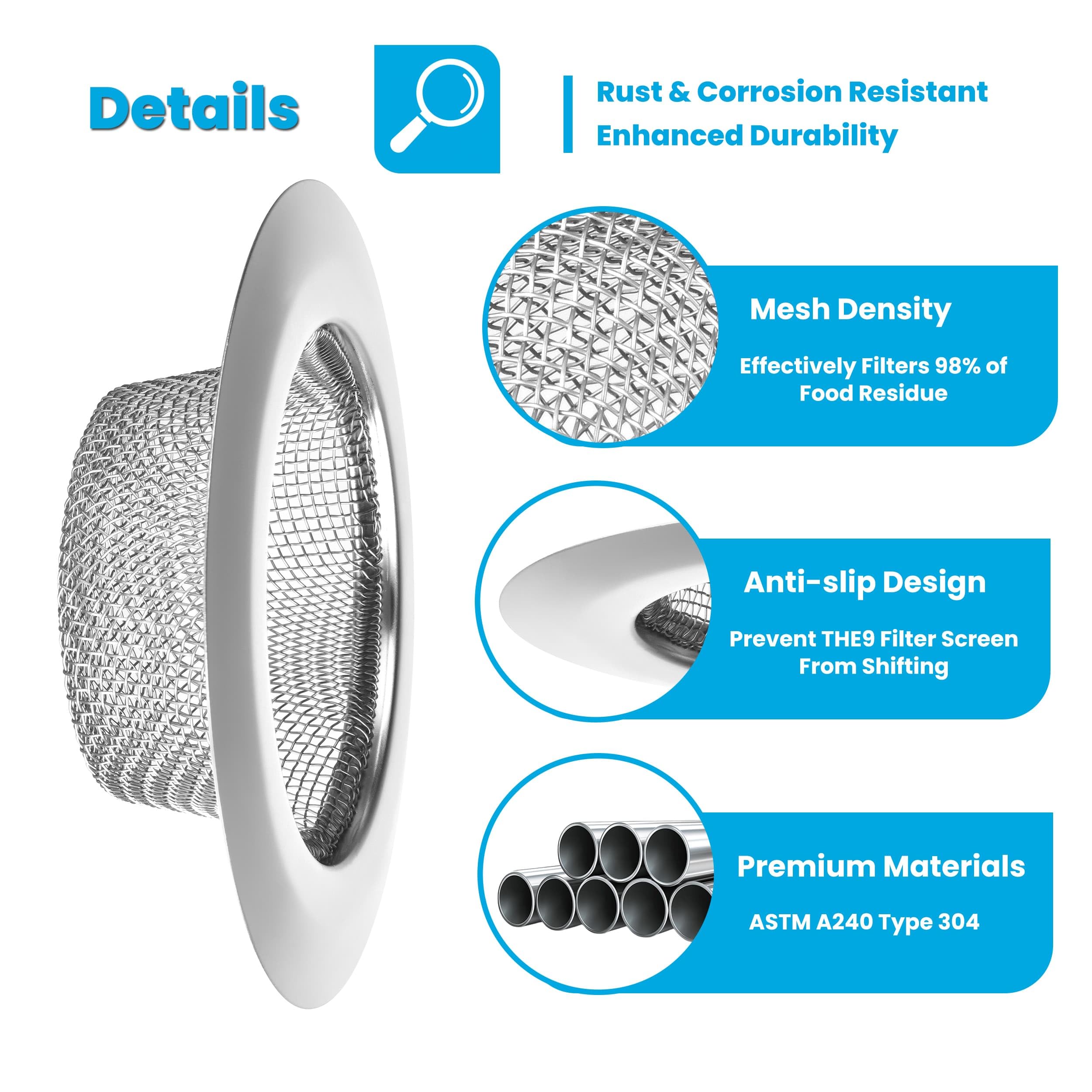 2 PCS Stainless Steel Sink Strainer 4.5'' Diameter  Mesh Metal Drain Strainer  Fine Mesh Kitchen Sink Strainer  Hair Basket Drain - Fits Most Kitchen Sink  Bathroom Bathtub  Shower Drains