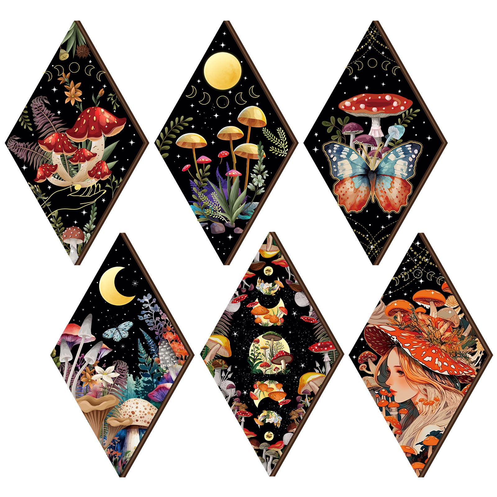 Qunclay 6 Pcs Rustic Boho Wall Decor Gothic Wall Art Witchy Phases Wall Decor Moon Sun Phases Home Decor Wooden Farmhouse Wall H