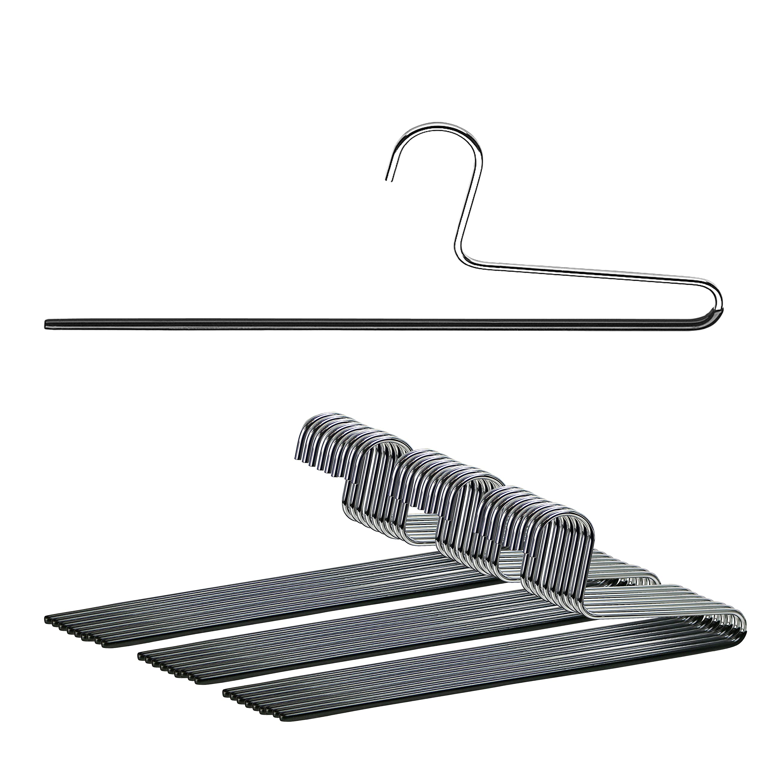 Mawa Trouser Series Open Ended Hanger For Pants - Nonslip, Space Saving, Single Rod Design, Black, Set Of 30