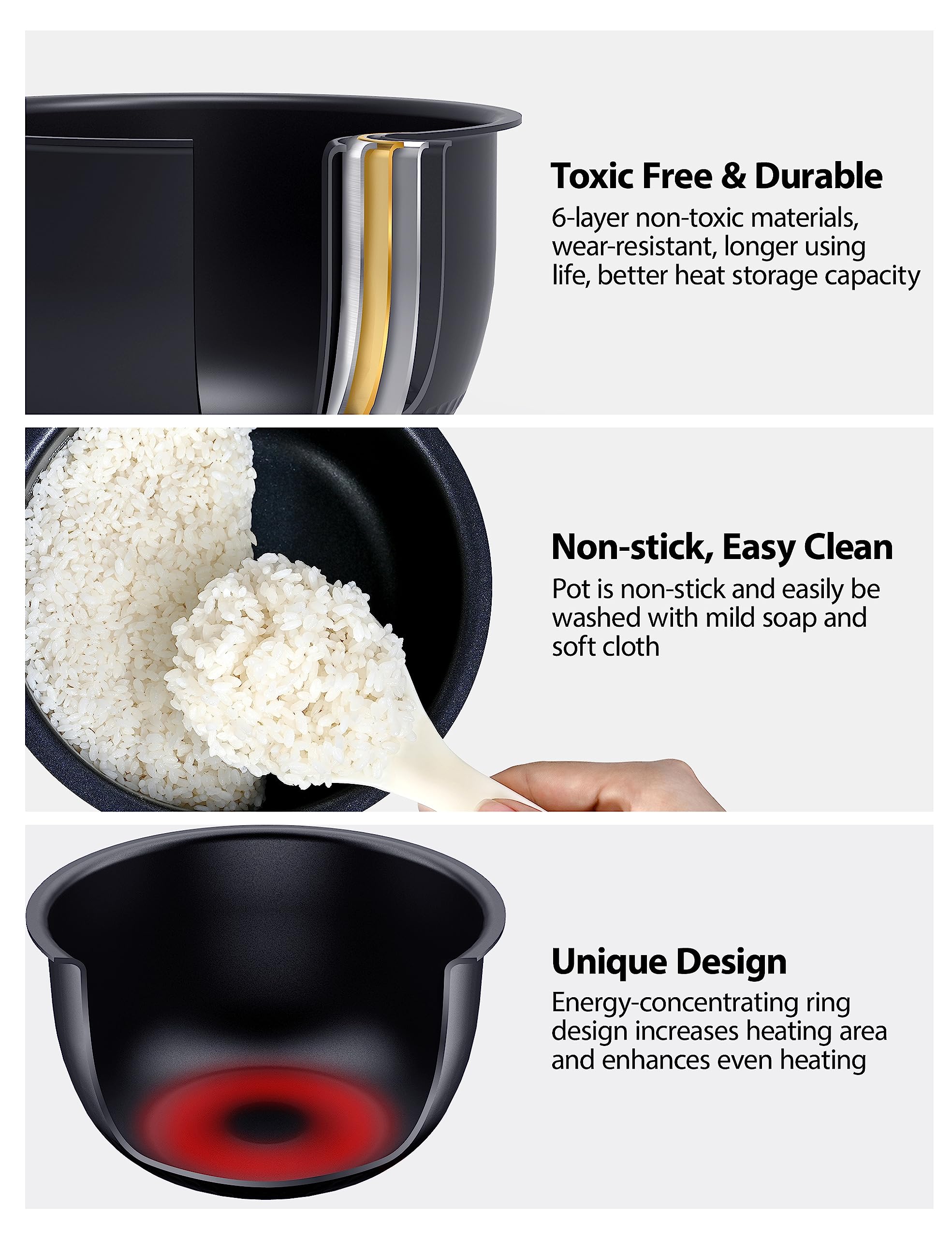 TOSHIBA Induction Heating Rice Cooker, 5.5 Cups, Stainless Steel, Low Carb, Silvery White, Model TRSH01, 8 Cooking Functions