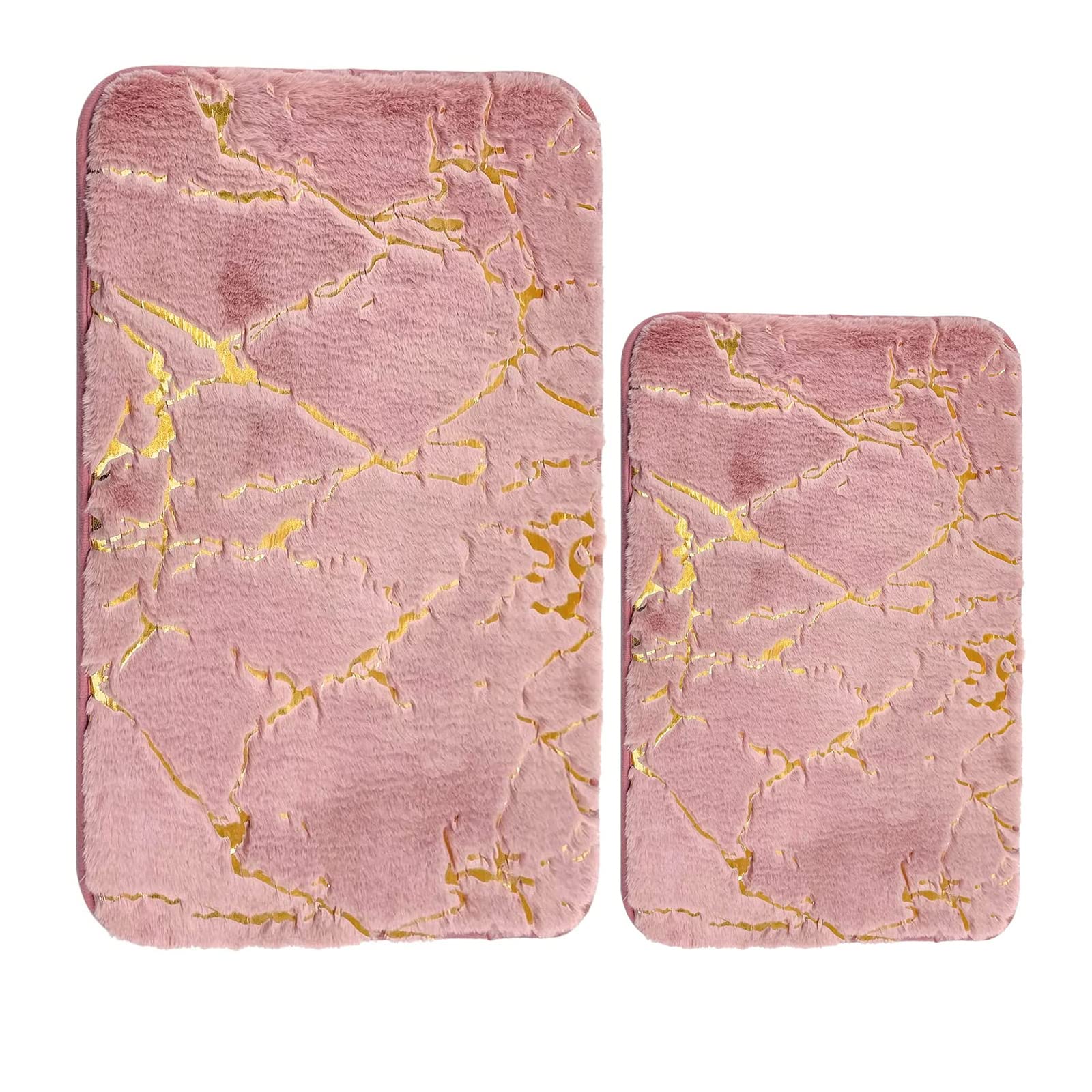 Eanpet Set Of 2 Marble Bathroom Rugs Nonslip Pink Bathroom Mats Ultra Soft Washable Bath Mats For Bathroom Floor Mats Carpet Wat