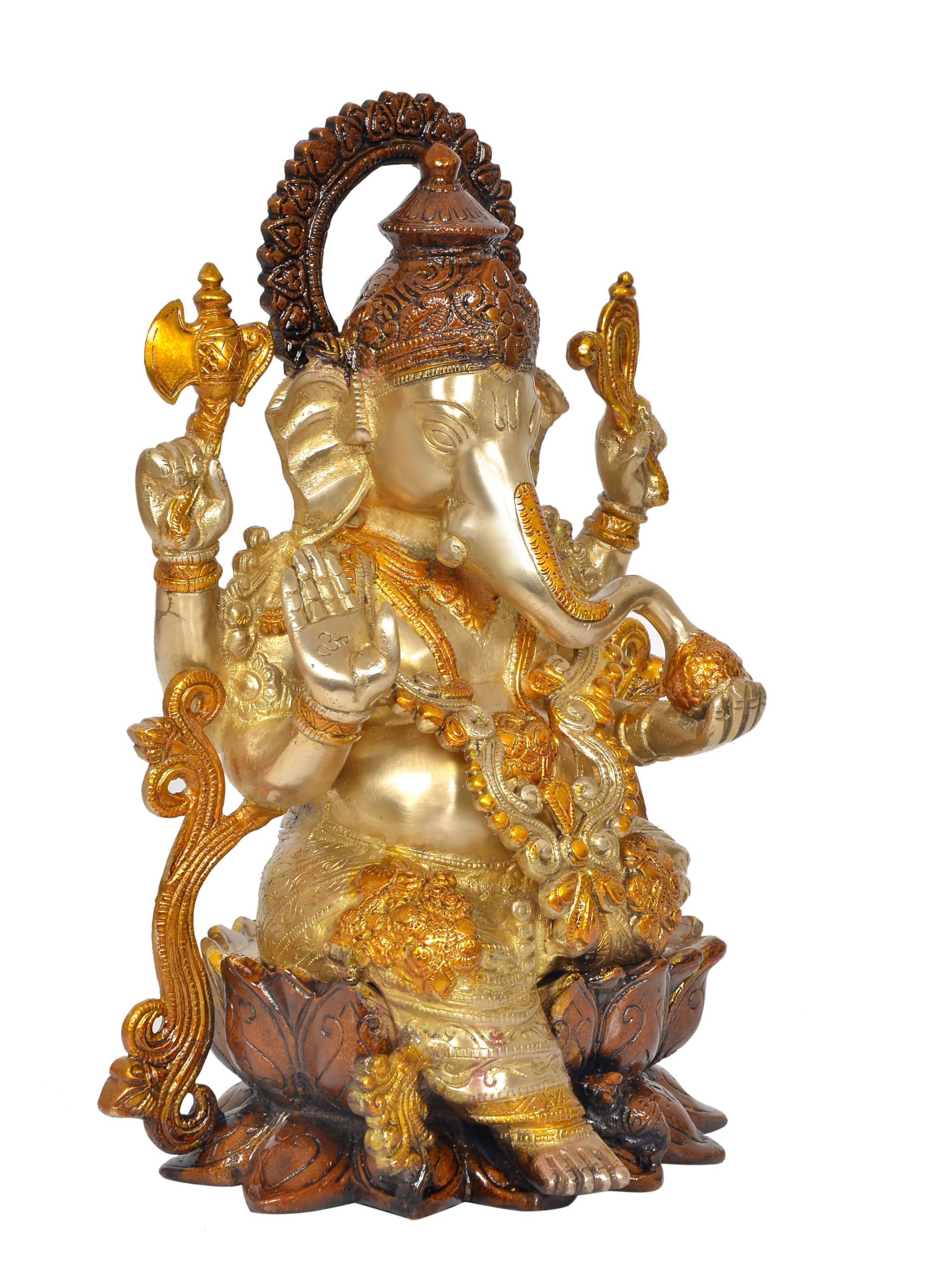 Aona Brass Ganesha Ganesh Statue Idol Murti For Mandir Temple, Height : 13 Inch