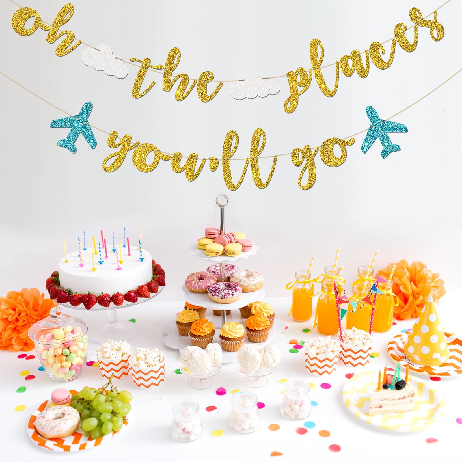 Innoru Oh The Places You'Ll Go Banner - Travel Theme Farewell Party Bunting Decor - Bon Voyage - Birthday Anniversary Graduation
