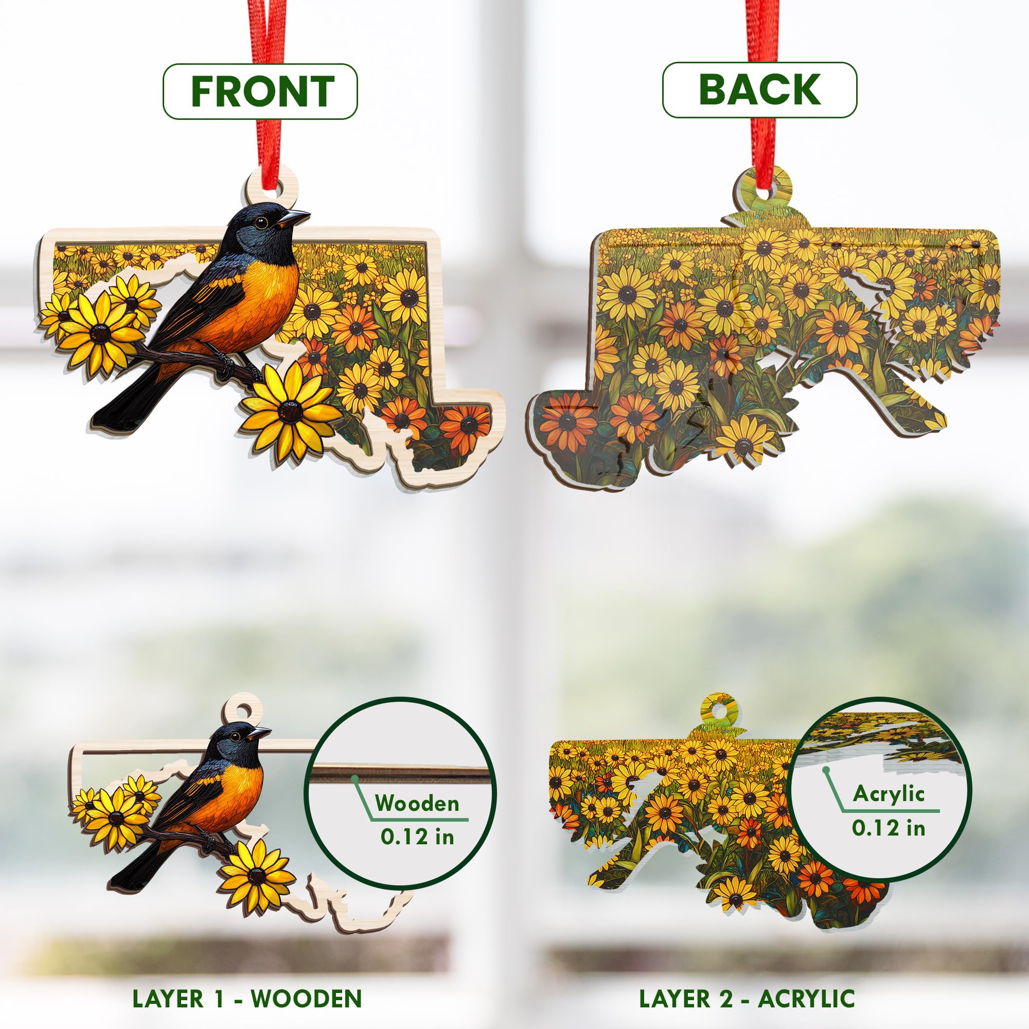 FLAGWIX Maryland Christmas Ornament 2025 - Suncatcher Christmas Ornaments for Tree Decorations - Maryland Gifts for Women Men, B
