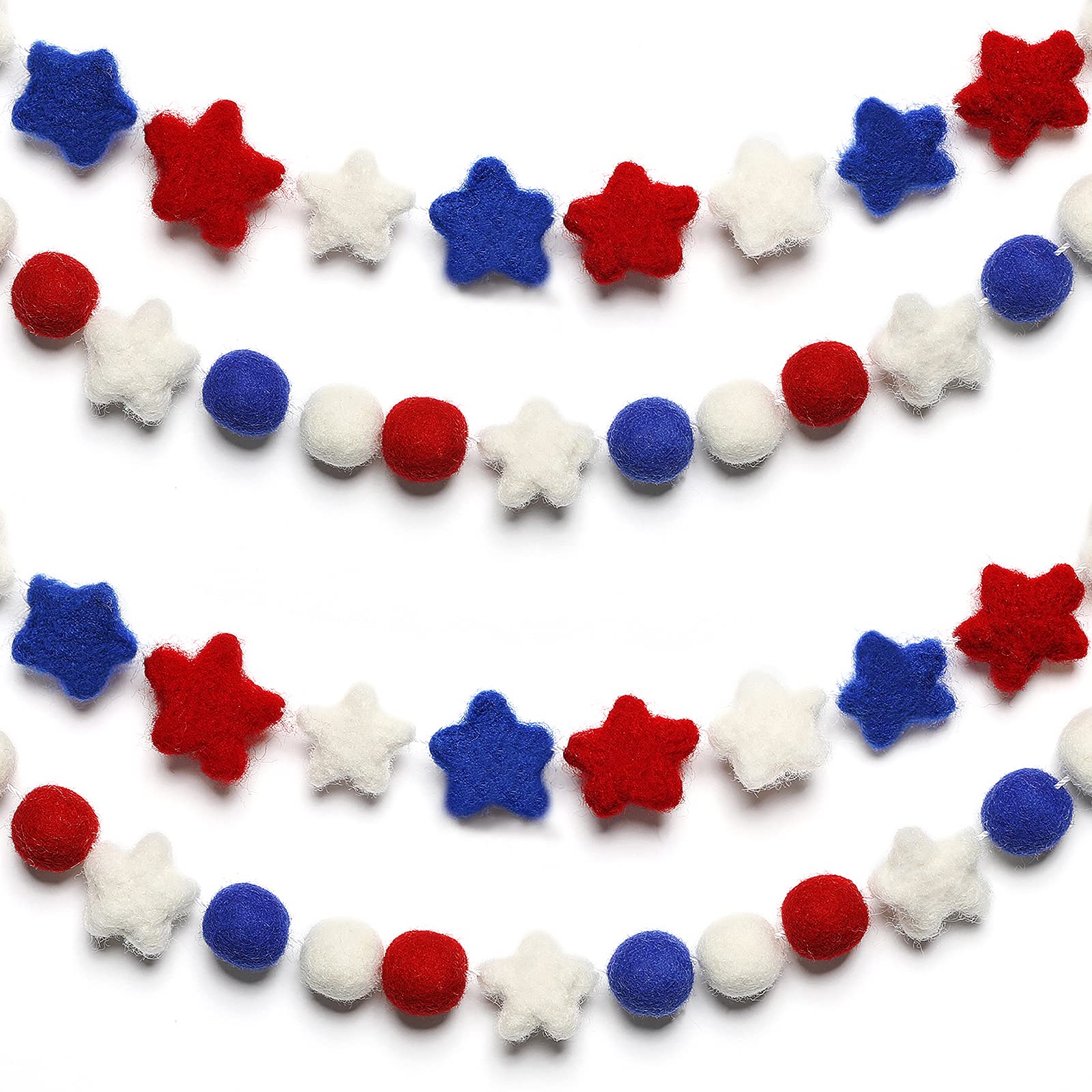 Tatuo 2 Pieces 4th of July Garland Decorations Red White Blue Felt Ball Hanging Garland Patriotic Pom Pom Ball Banner for Indepe