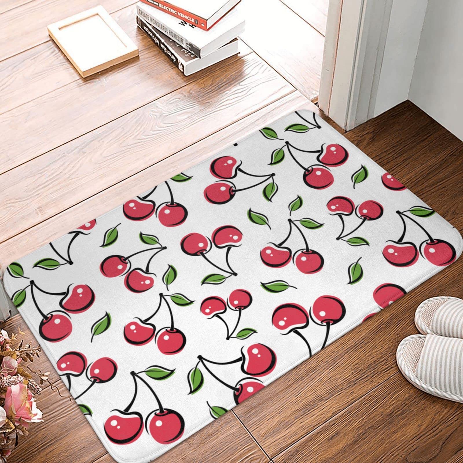 Cherry Bath Mats For Bathroom, Soft Absorbent Bath Rug Non-Slip Floor Rug Carpets For Kitchen Bathroom Laundry Bedroom Living Ro