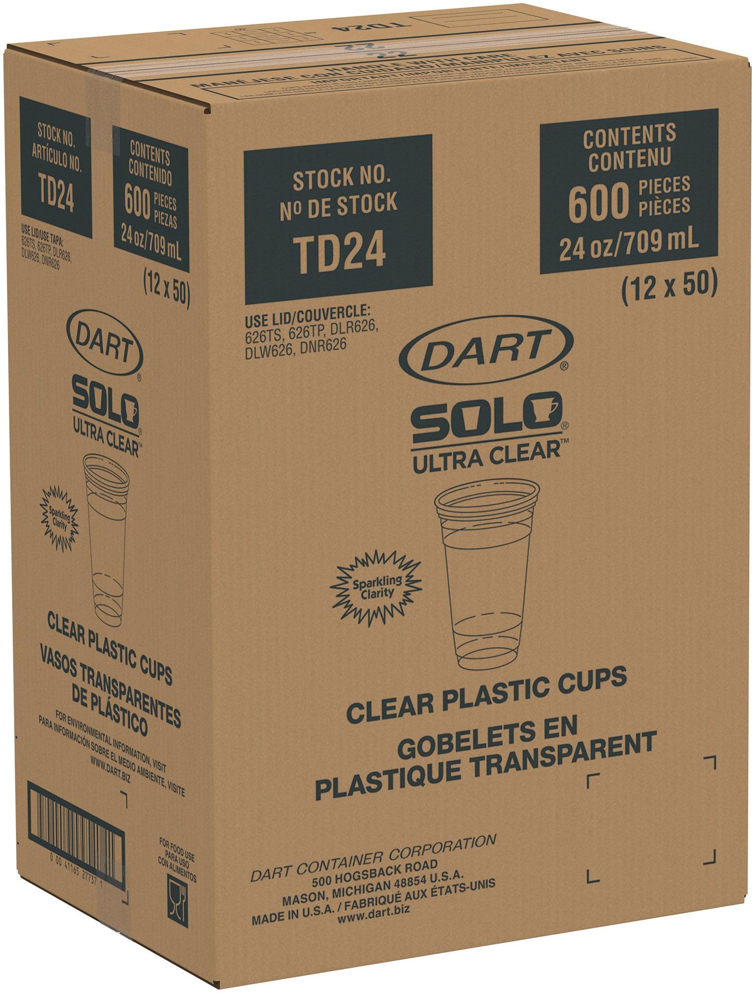 Dart - Dcctd24 Dart Td24 24 Oz Ultra Clear Pet Plastic Cup (Case Of 600)